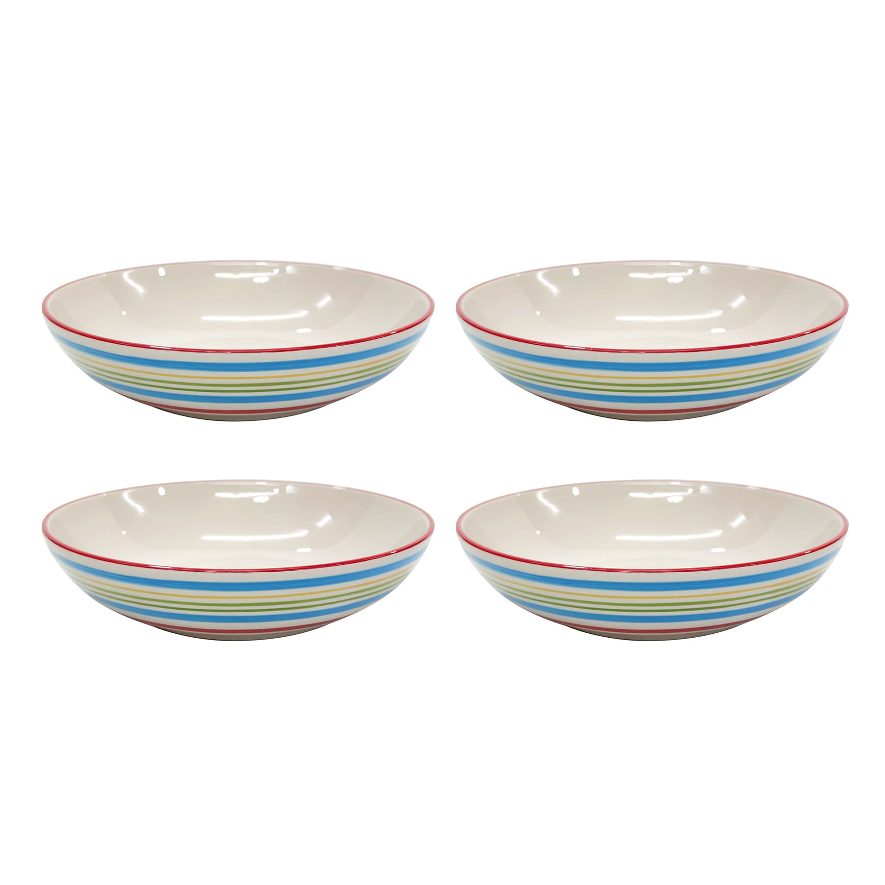 Set of 4 Ceramic Dinner Bowls, Multicolor Stripe