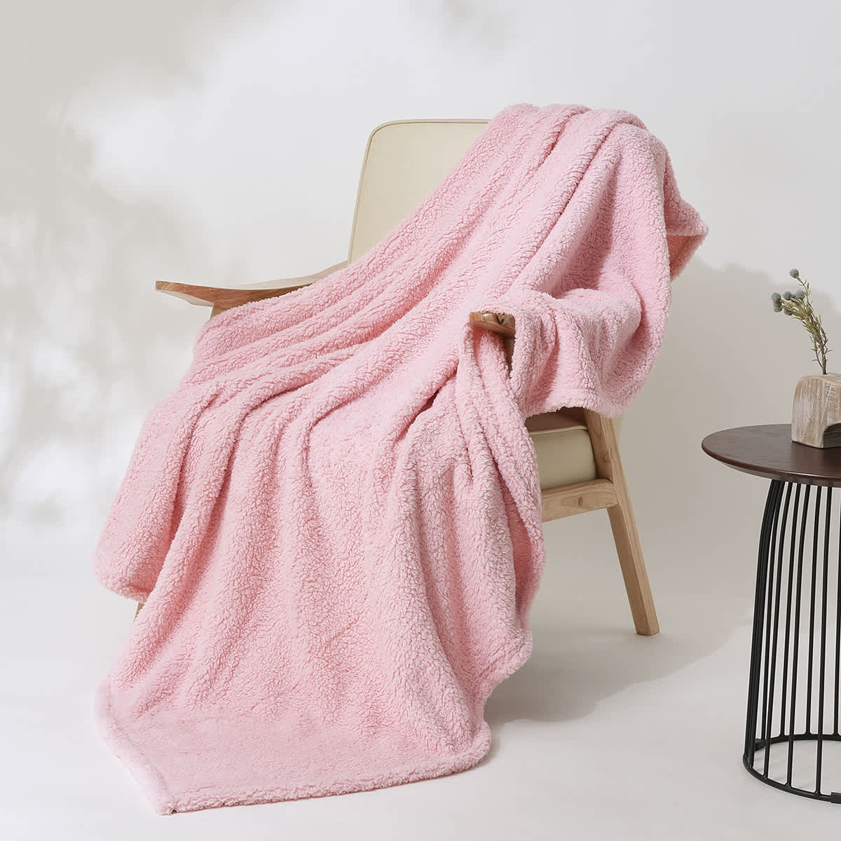 Light Pink Sherpa Throw Blanket, 50x60