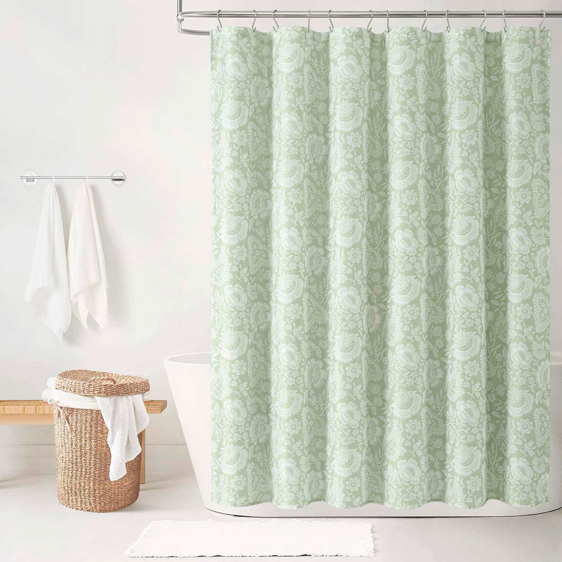 13-Piece Sage Suma Floral Shower Curtain Set, 72"
