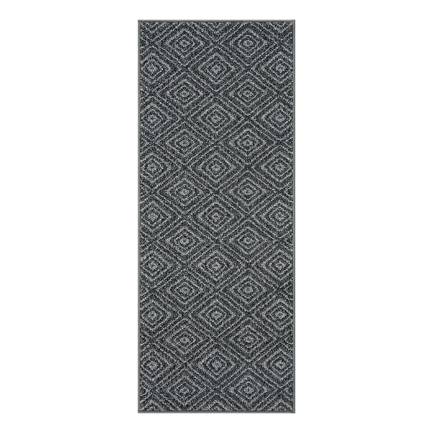 Tristen Charcoal Diamond Design Washable Runner, 2x5