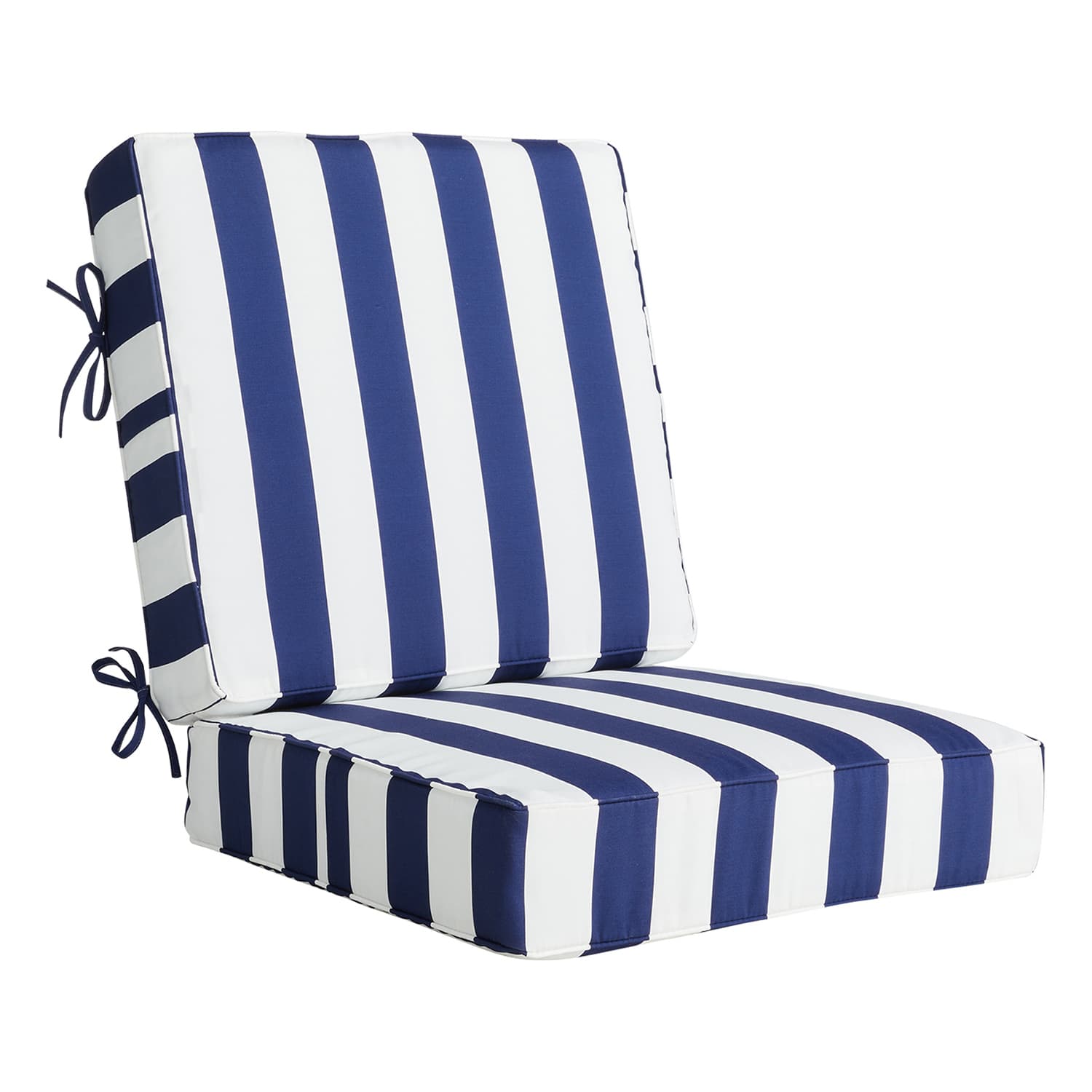 Providence 2-Piece Navy Blue Awning Stripe Outdoor Deep Seat Cushion