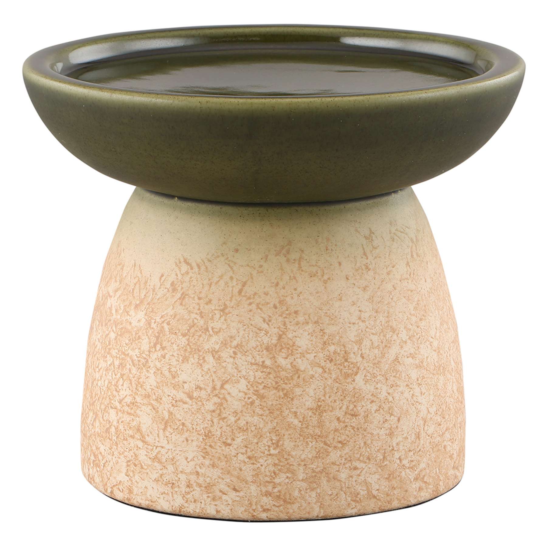 Green and Neutral Dual Tone Ceramic Candleholder, 7x6