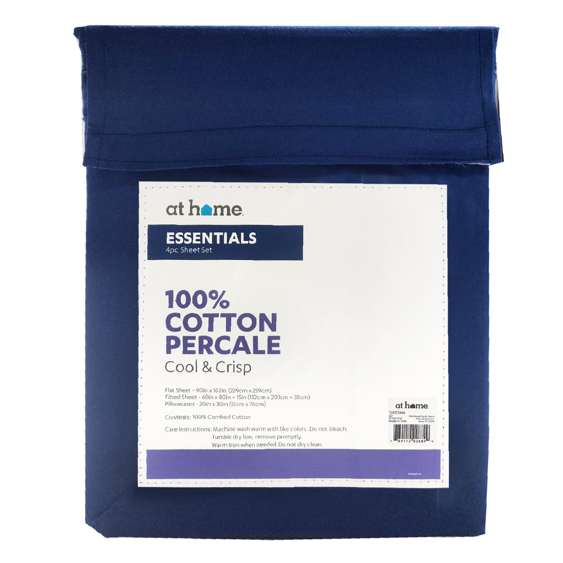 4-Piece Navy Blue 200 Thread Count Cotton Essentials Sheet Set, Queen