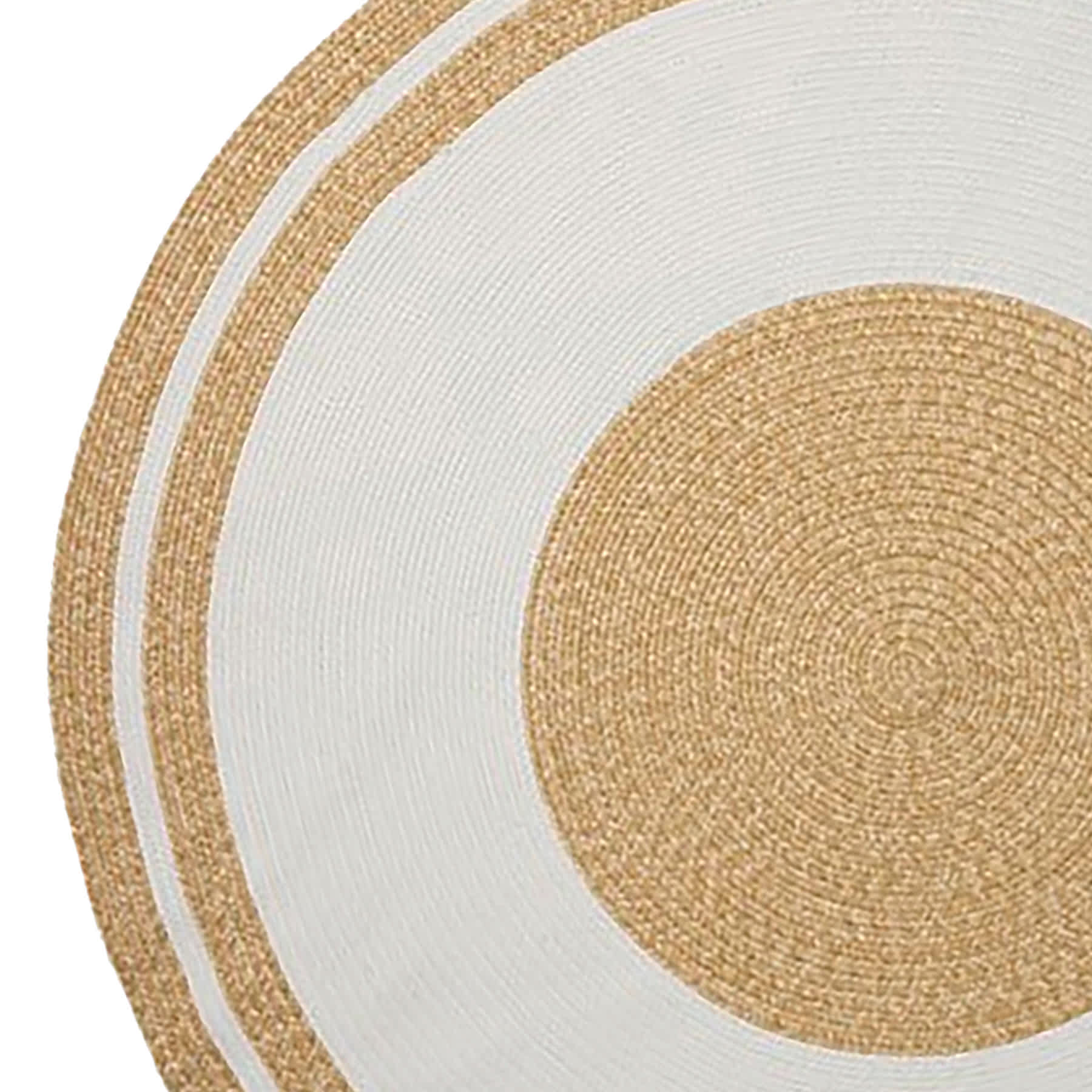(E533) Tan & White Braided Round Area Rug, 6'