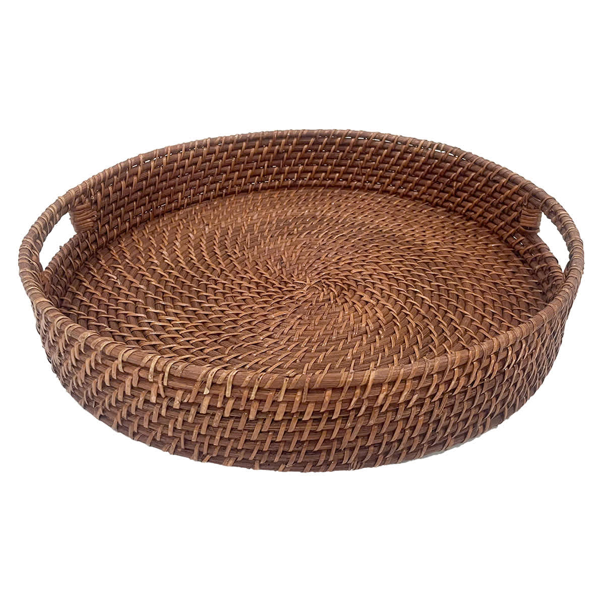 Brown Round Rattan Tray, 17.3"