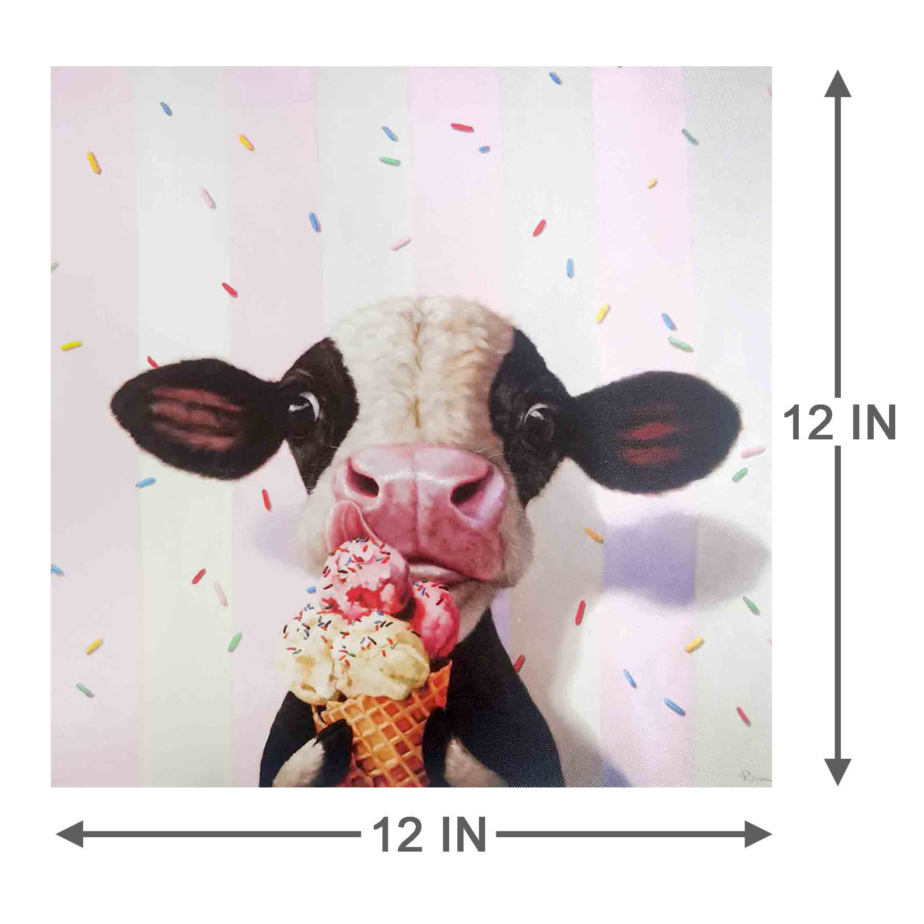 Ice Cream Cow Canvas Wall Art, 12"