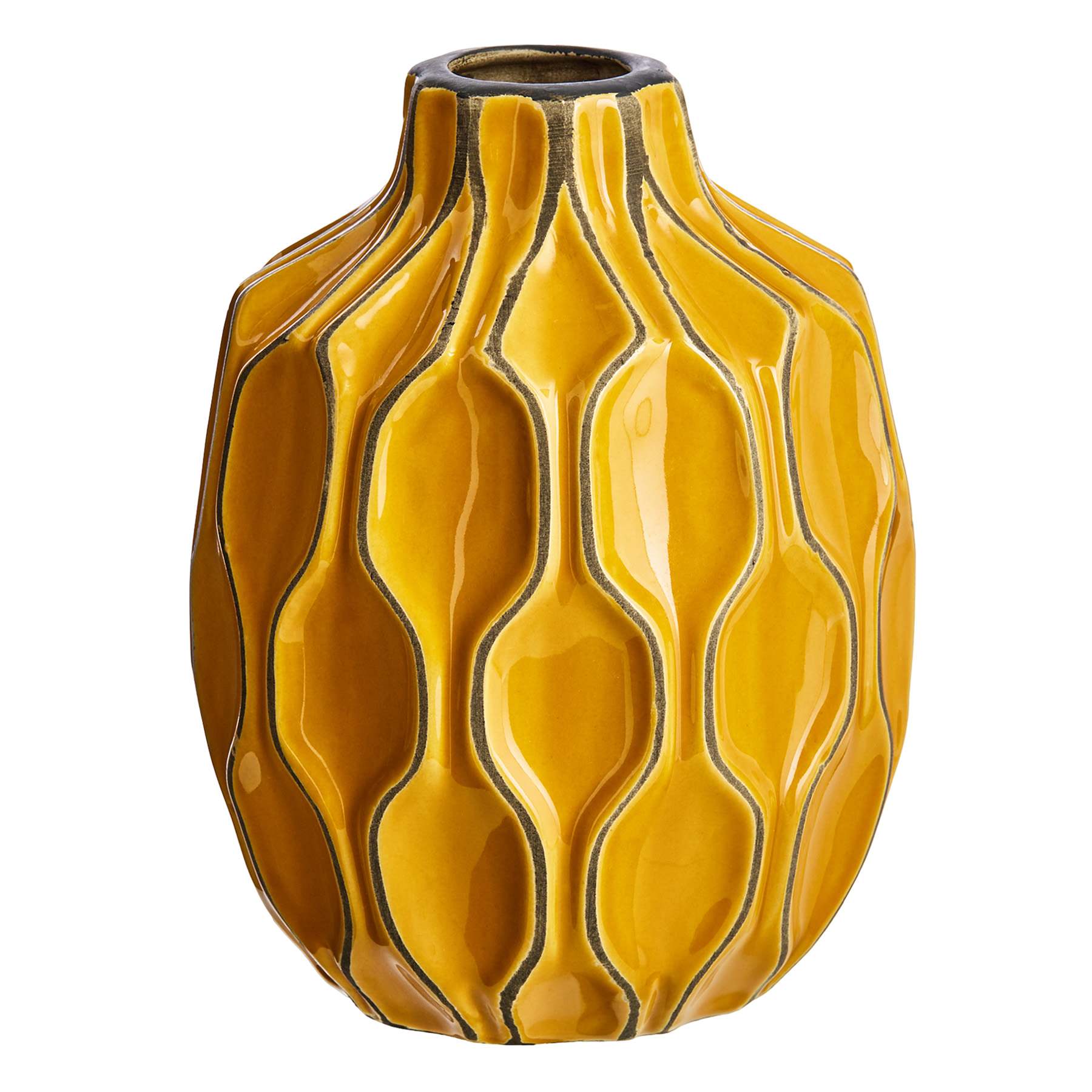 Honeybloom Katherine Yellow Ceramic Short Neck Vase, 8"