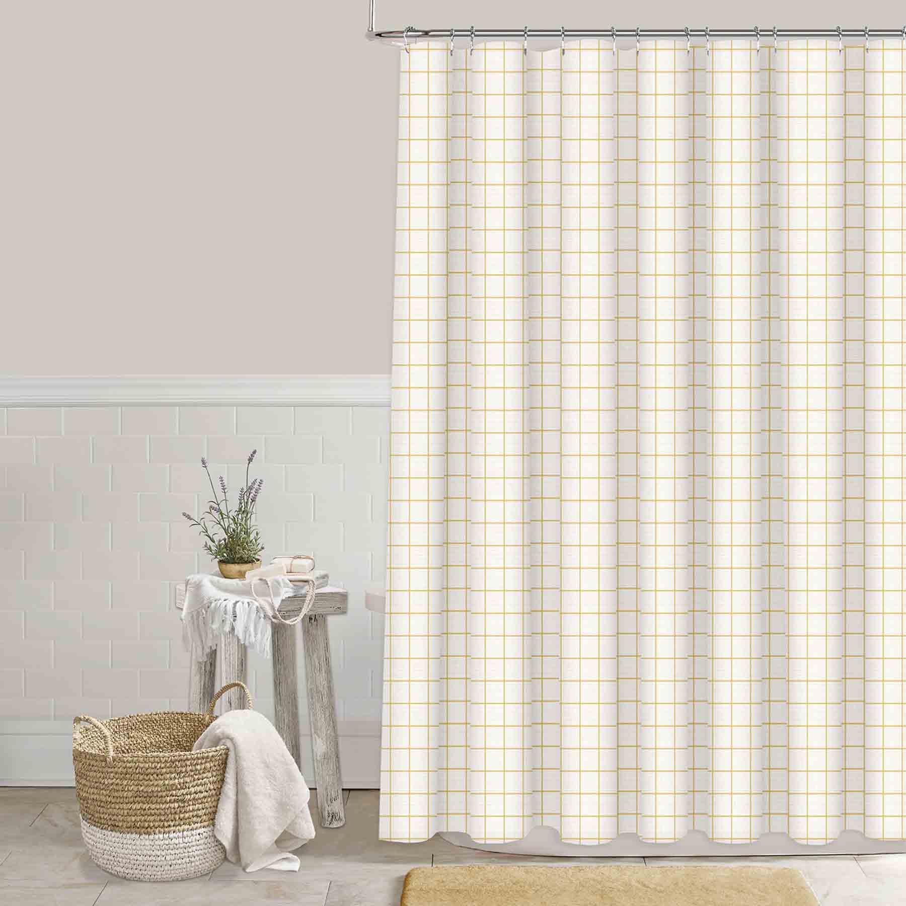 Ty Pennington Yellow & Ivory Woven Windowpane Shower Curtain, 72"