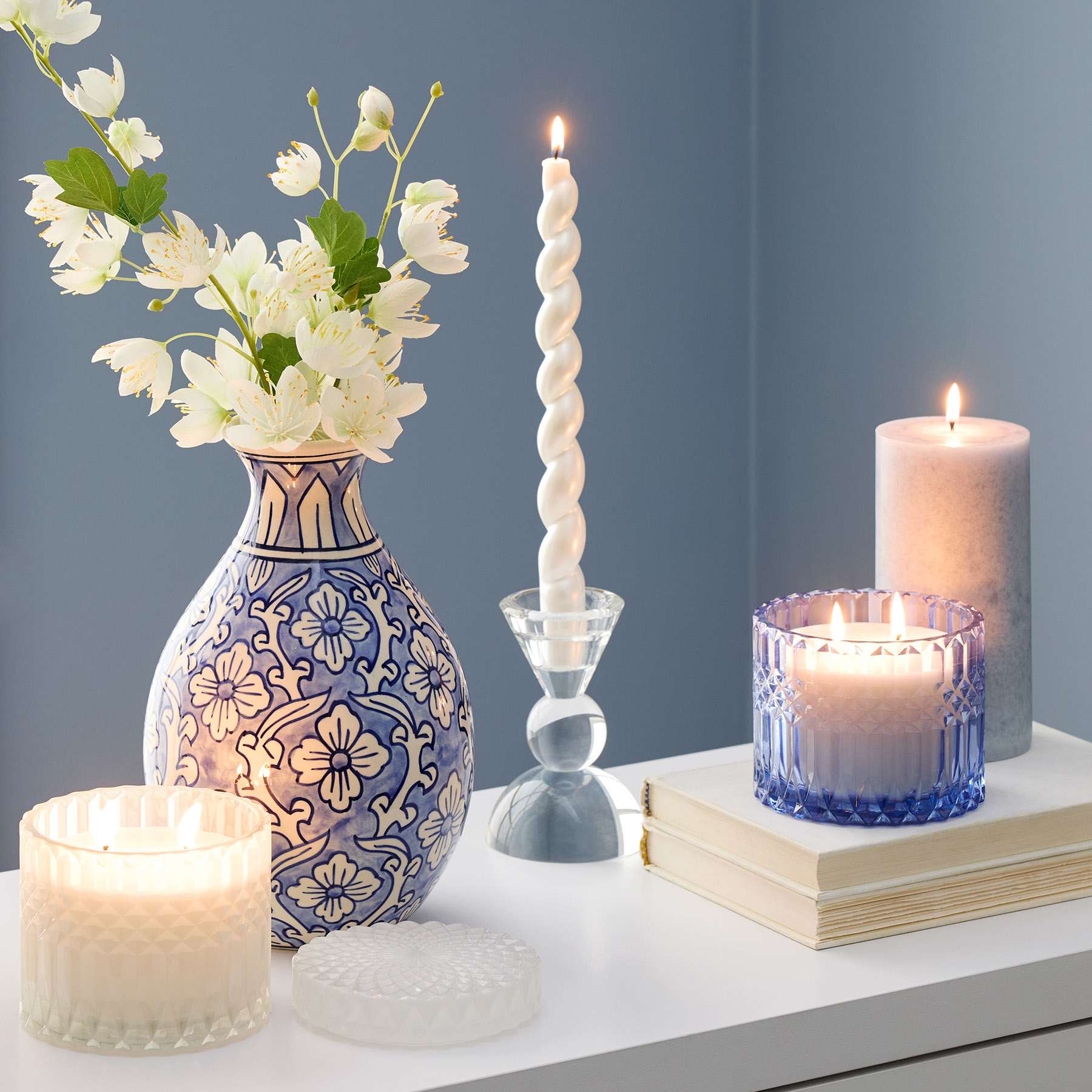 White Sprayed Glass Citronella Candle, 12oz