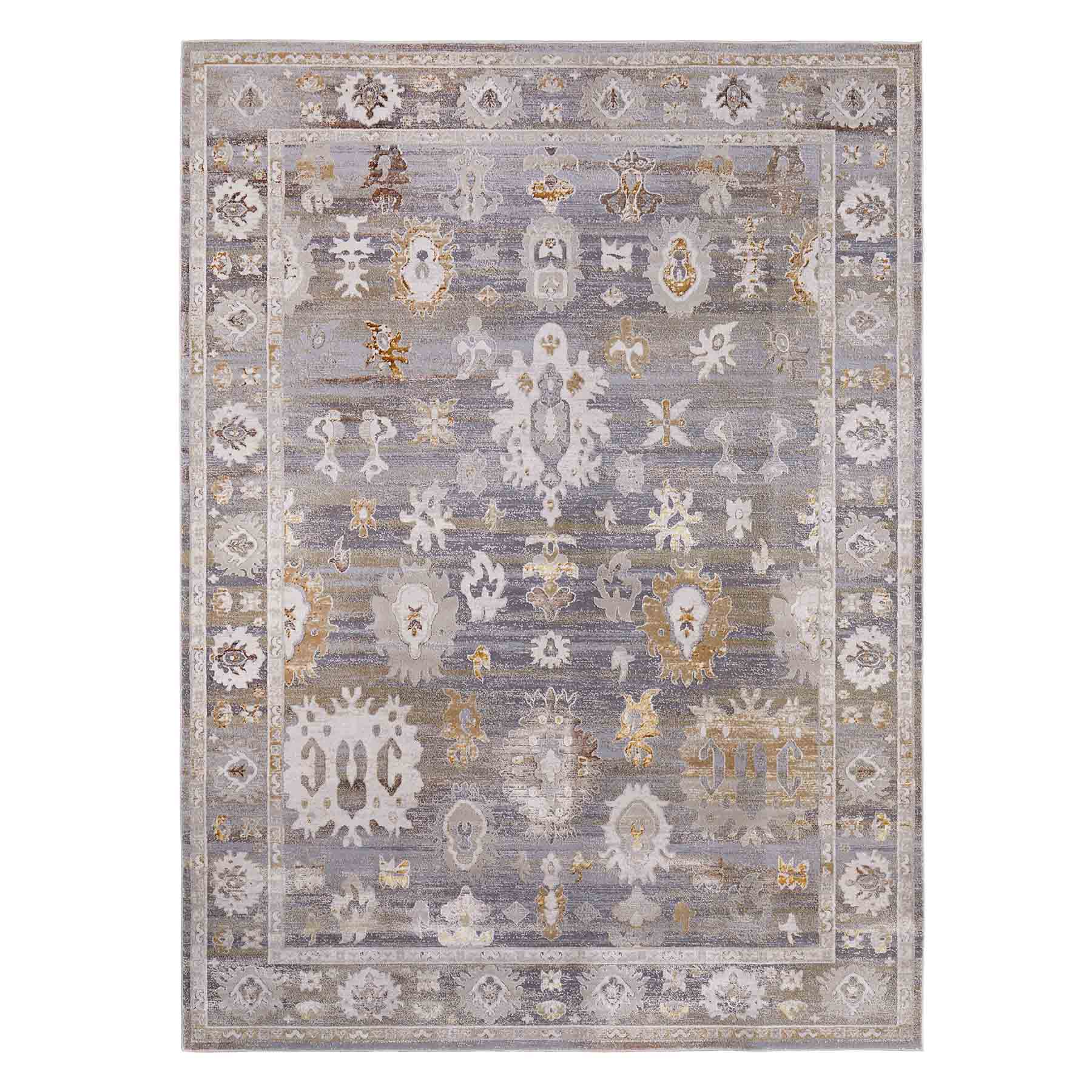 (A509) Found & Fable Thornhill Grey & Gold Floral Medallion Area Rug, 5x7