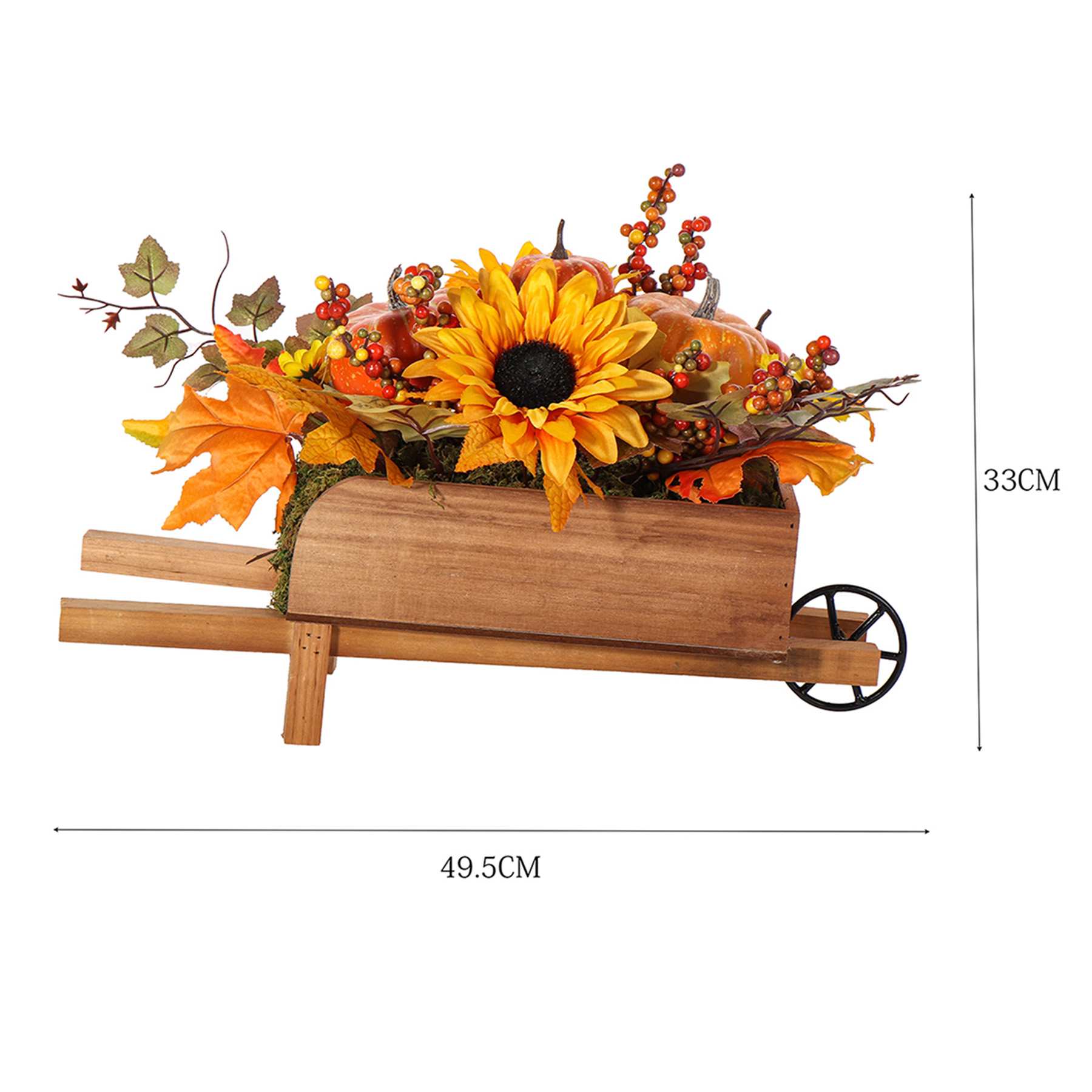 Sunflower & Pumpkin Arrangement in Wood Wheelbarrow, 22"
