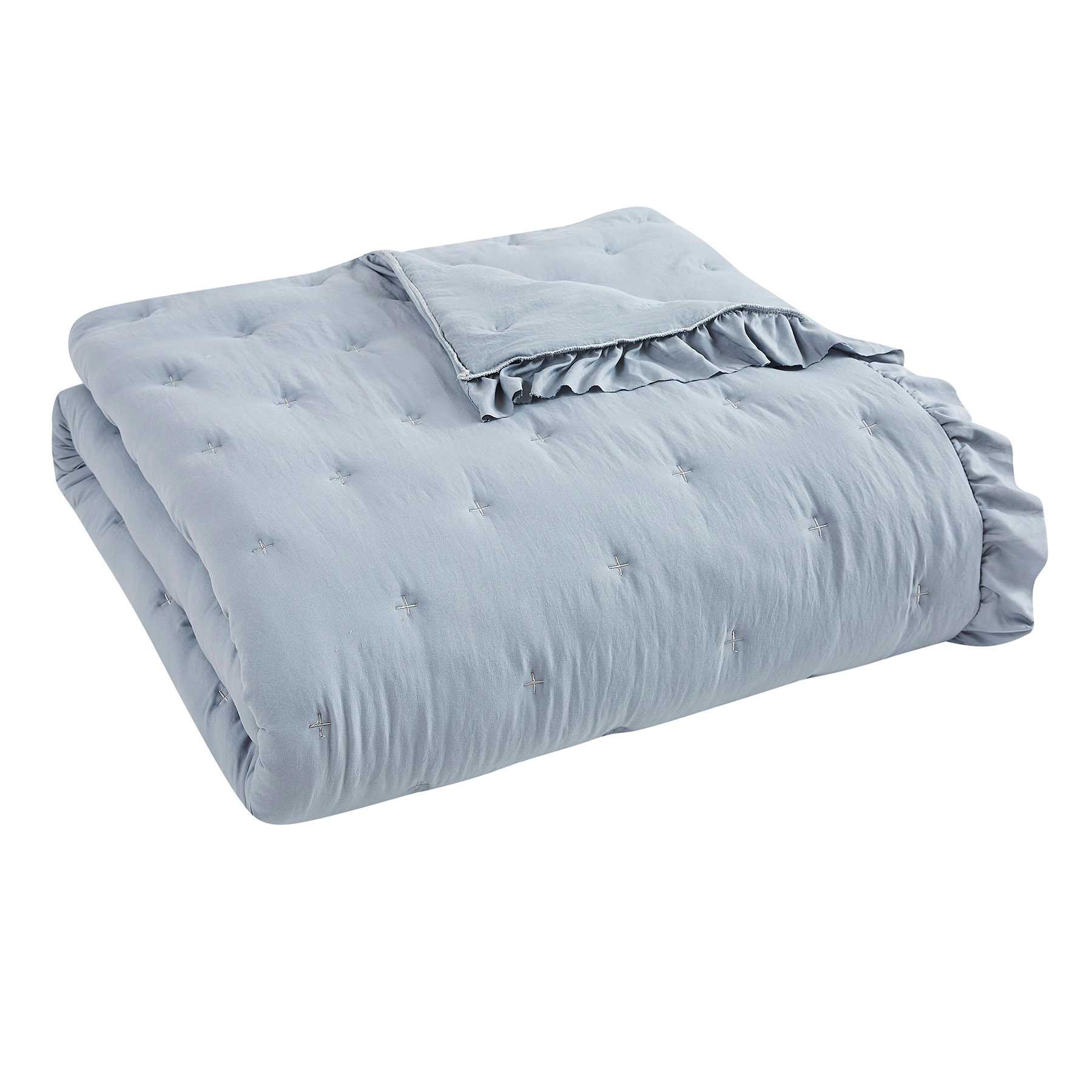 Honeybloom 5-Piece Light Blue Garment Washed Ruffle Comforter Set, King