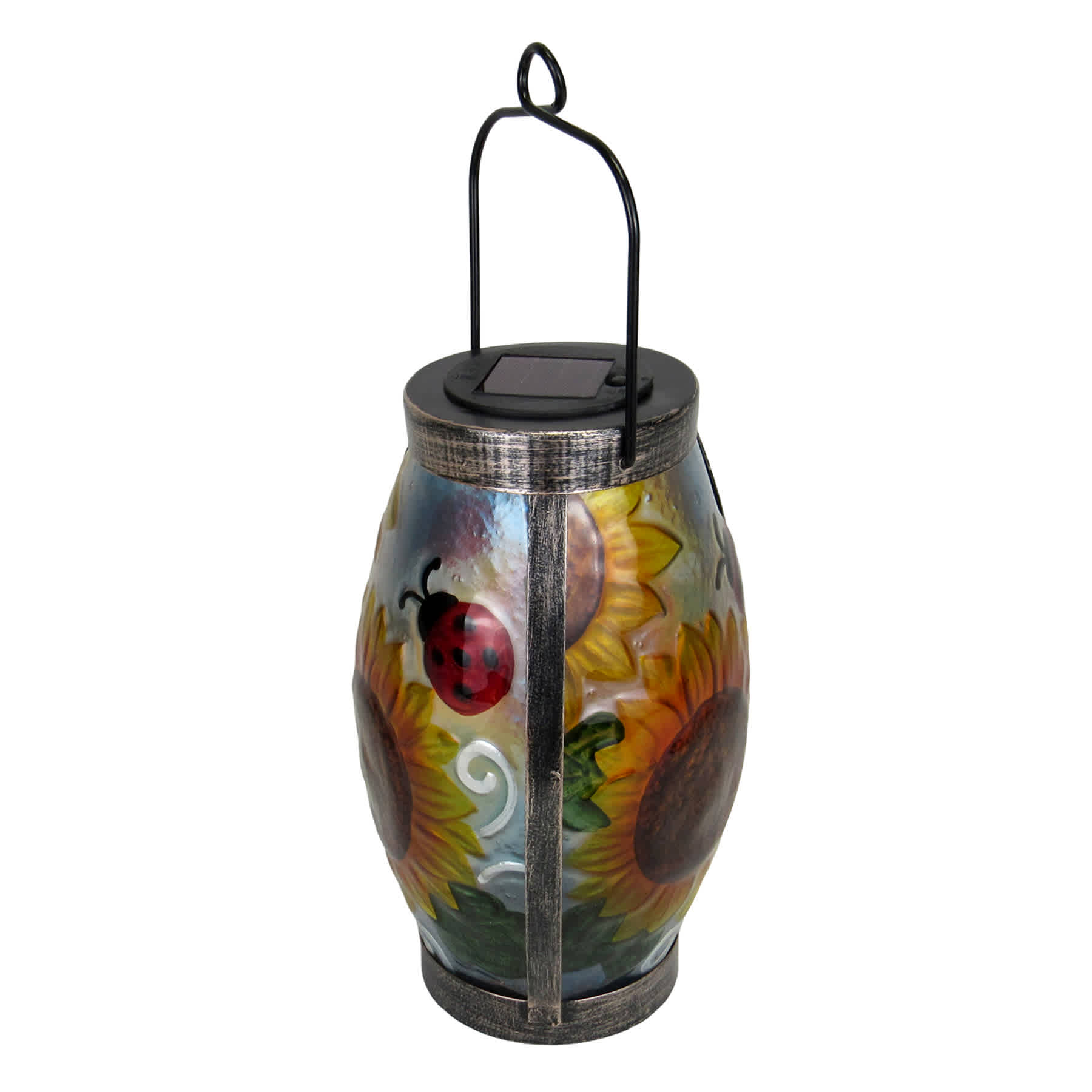 Glass Outdoor Solar Lantern with Ladybug, 10"
