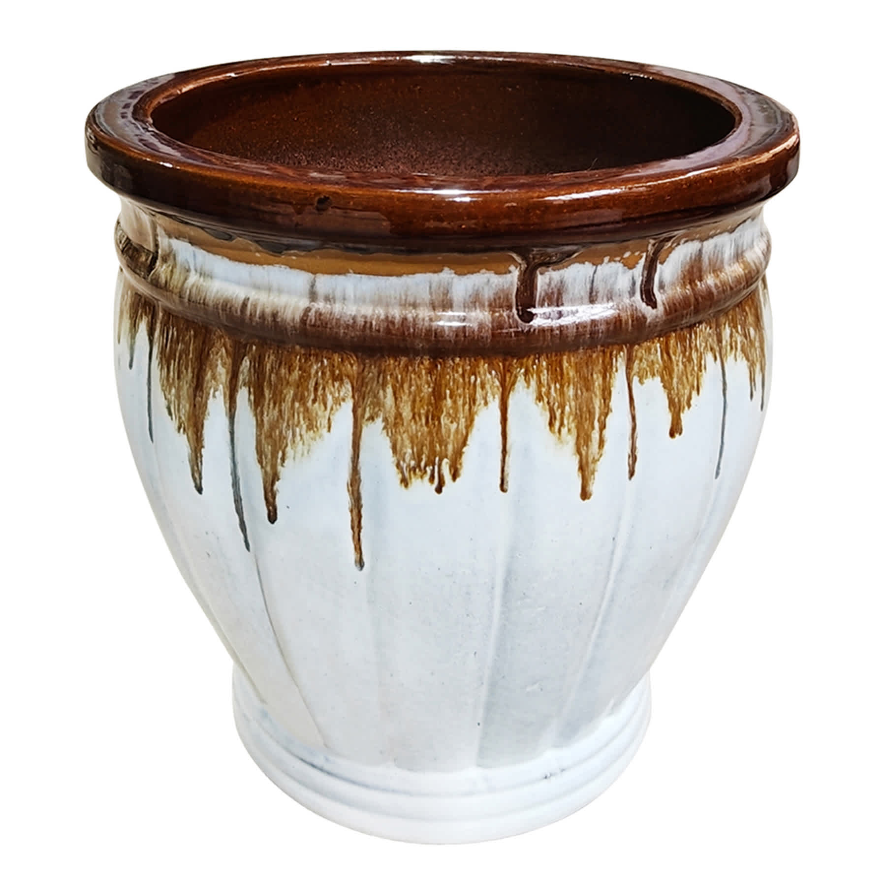 White Drip Glaze Ceramic Outdoor Planter, Large