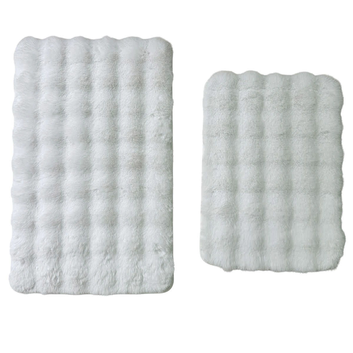 2-Piece White Bubble Faux Fur Rug Set