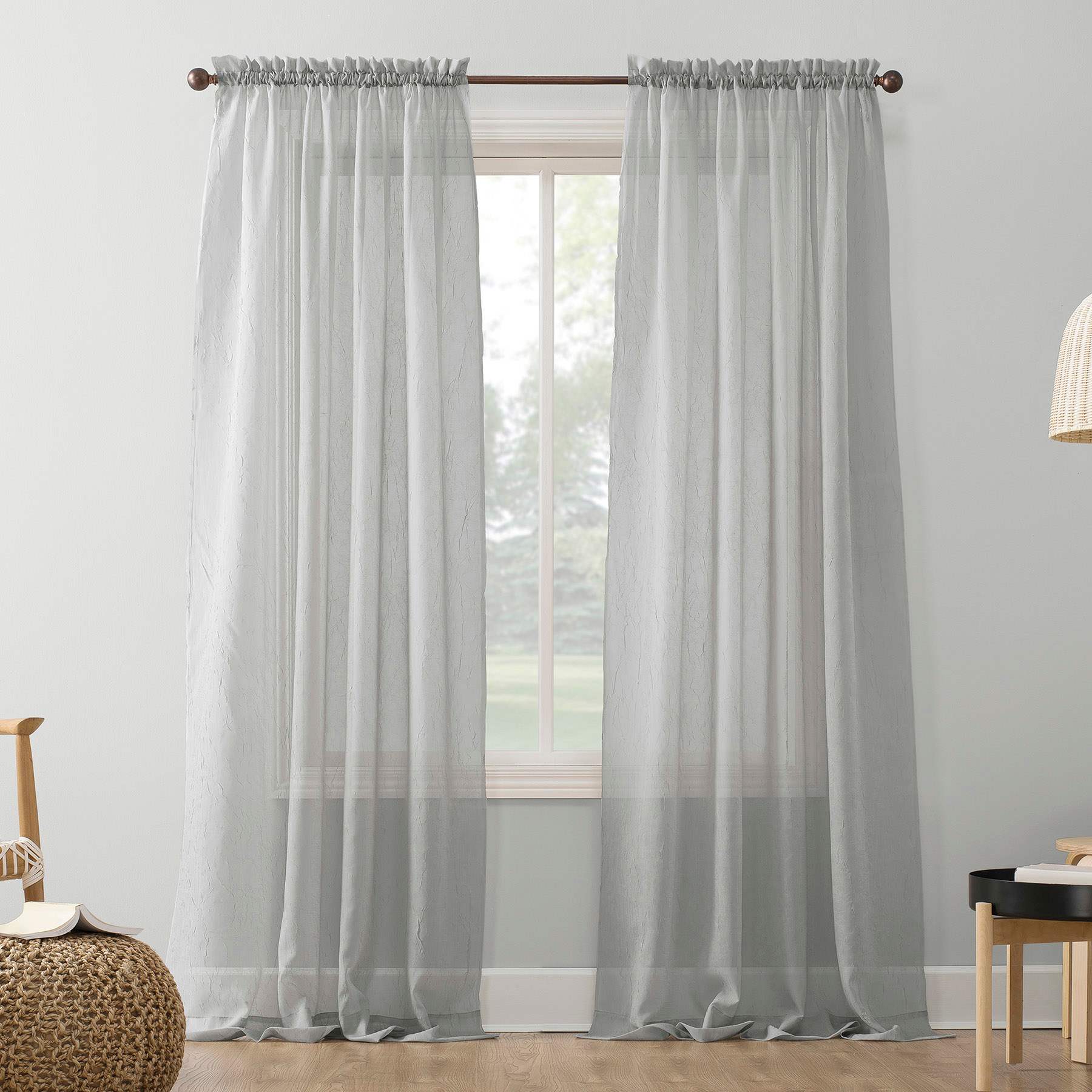 Erica Silver Rod Pocket Sheer Curtain Panel, 95"