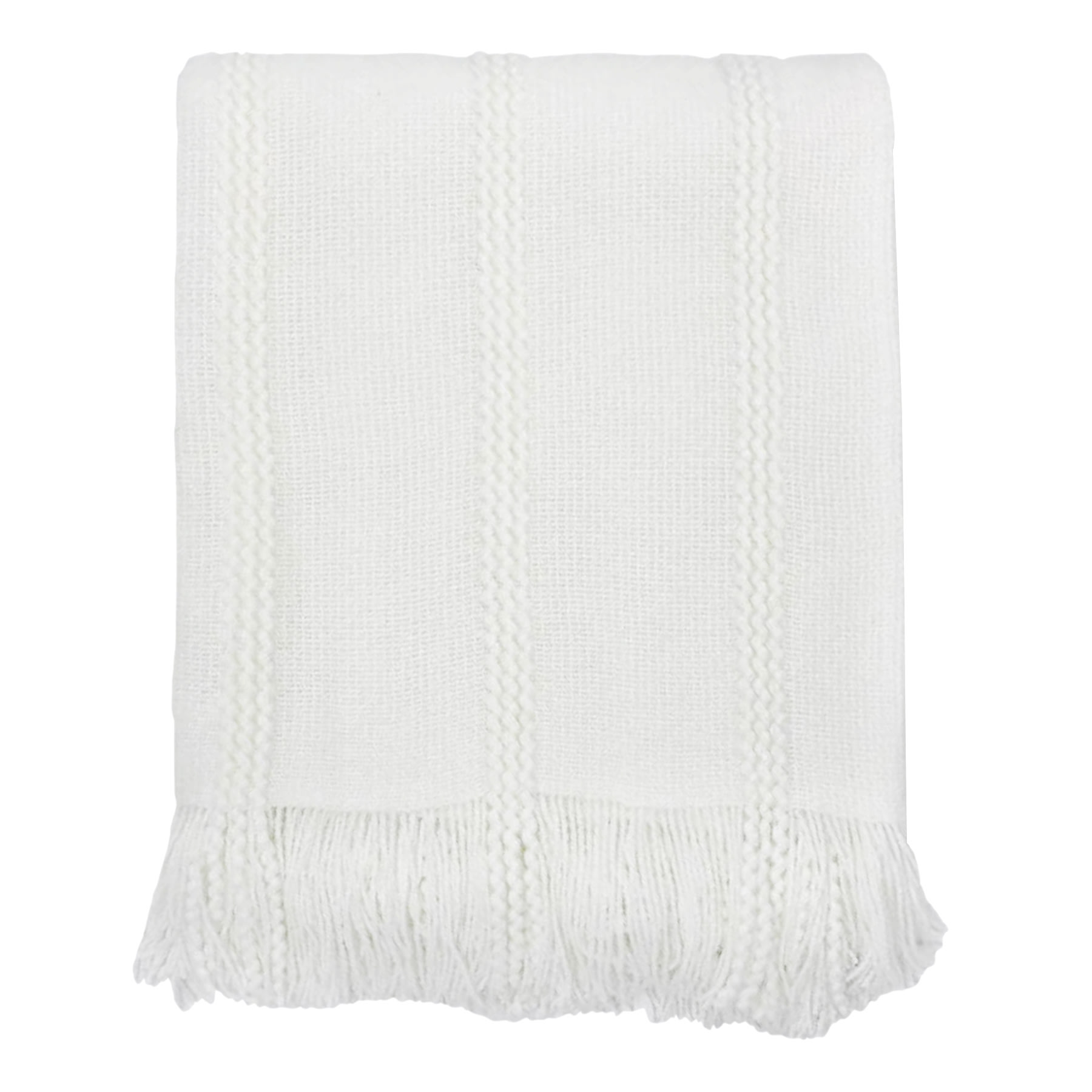 Providence White Striped Knit Throw Blanket, 50x60