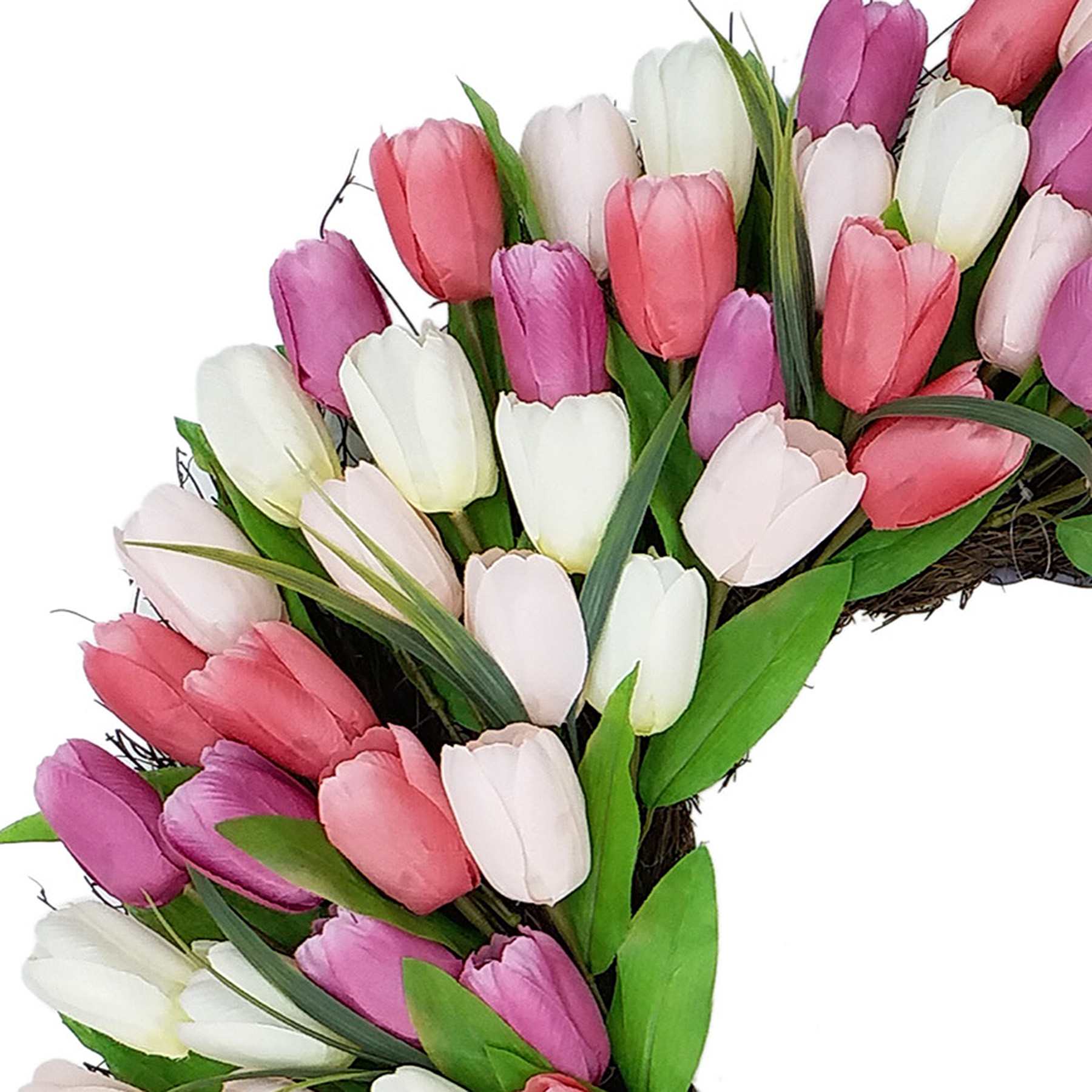 Pink & White Tulip Floral Wreath, 30"
