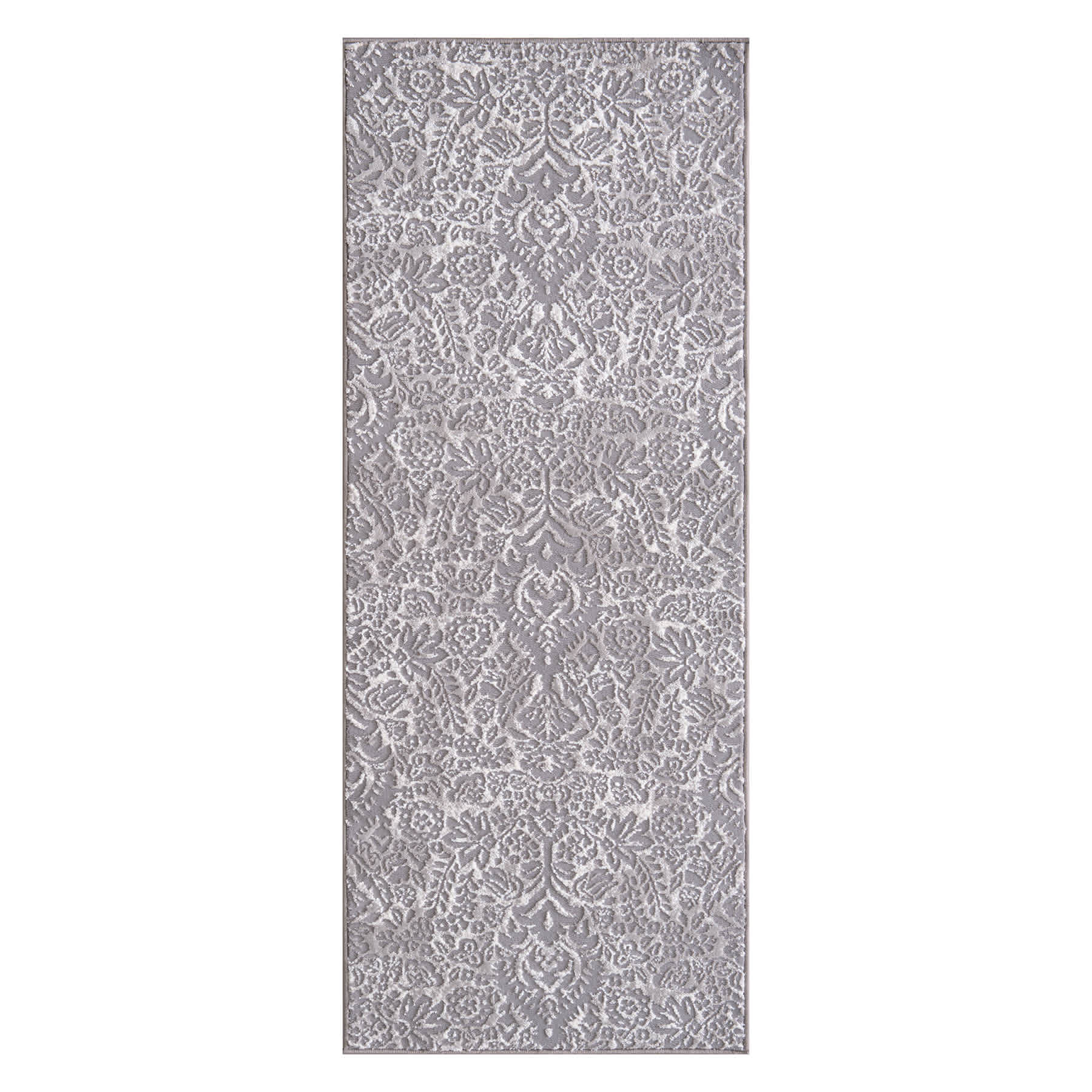 Traditional Grey Baroque High-Low Washable Runner, 2x5