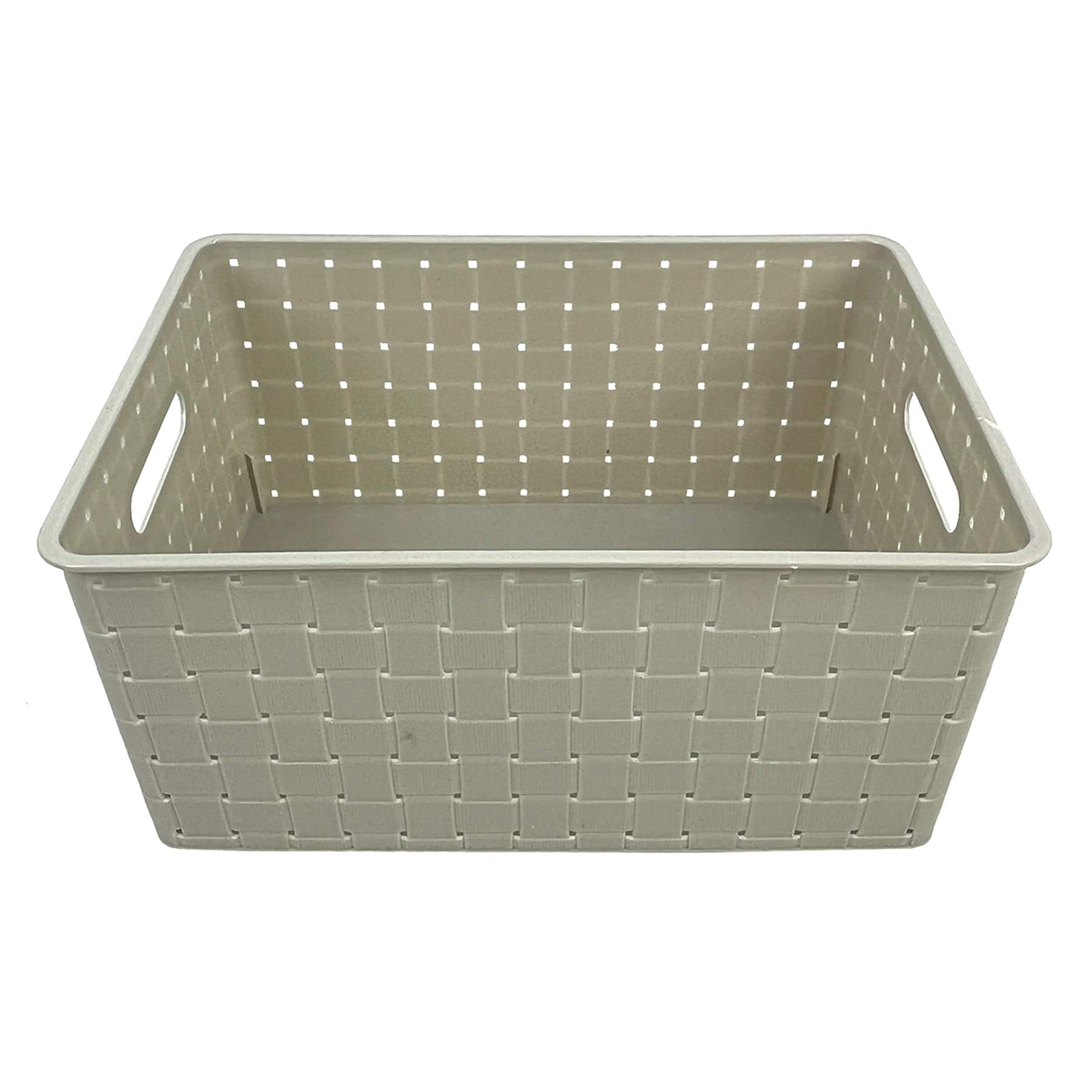Tiny Dreamers Strap Design Weave Storage Basket, Cool Grey