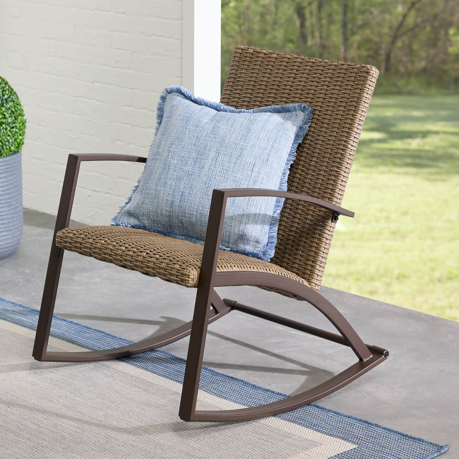Honeybloom Light Blue Solid Woven with Fringe Outdoor Throw Pillow, 18"