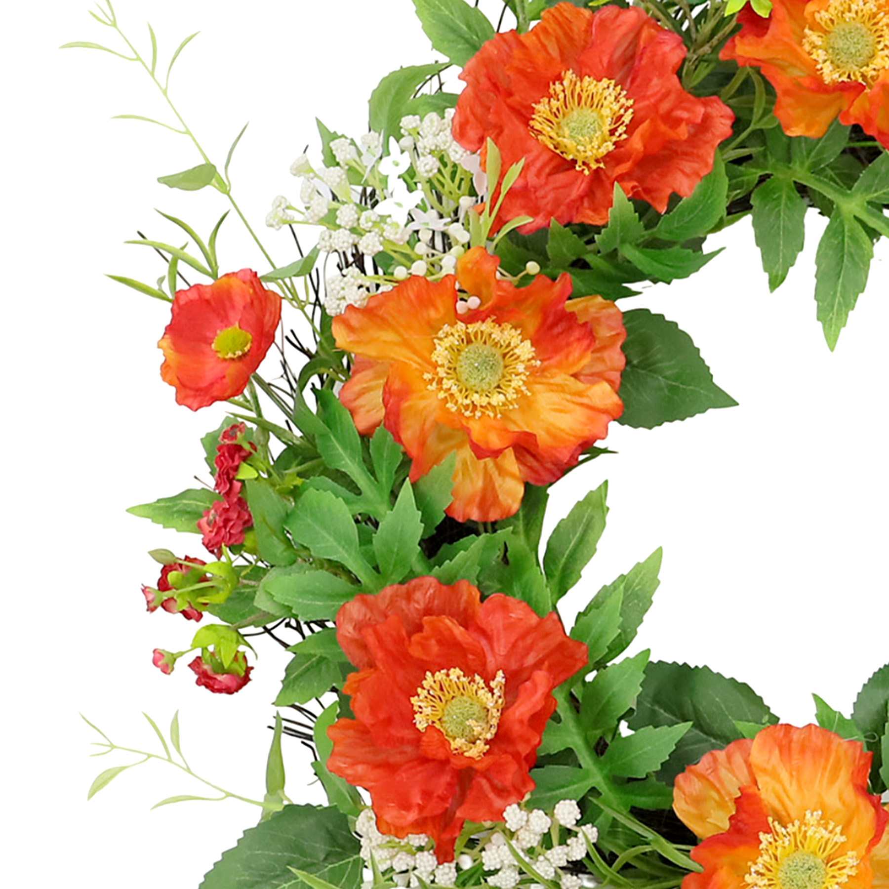Dark Orange Poppy Wreath, 24"