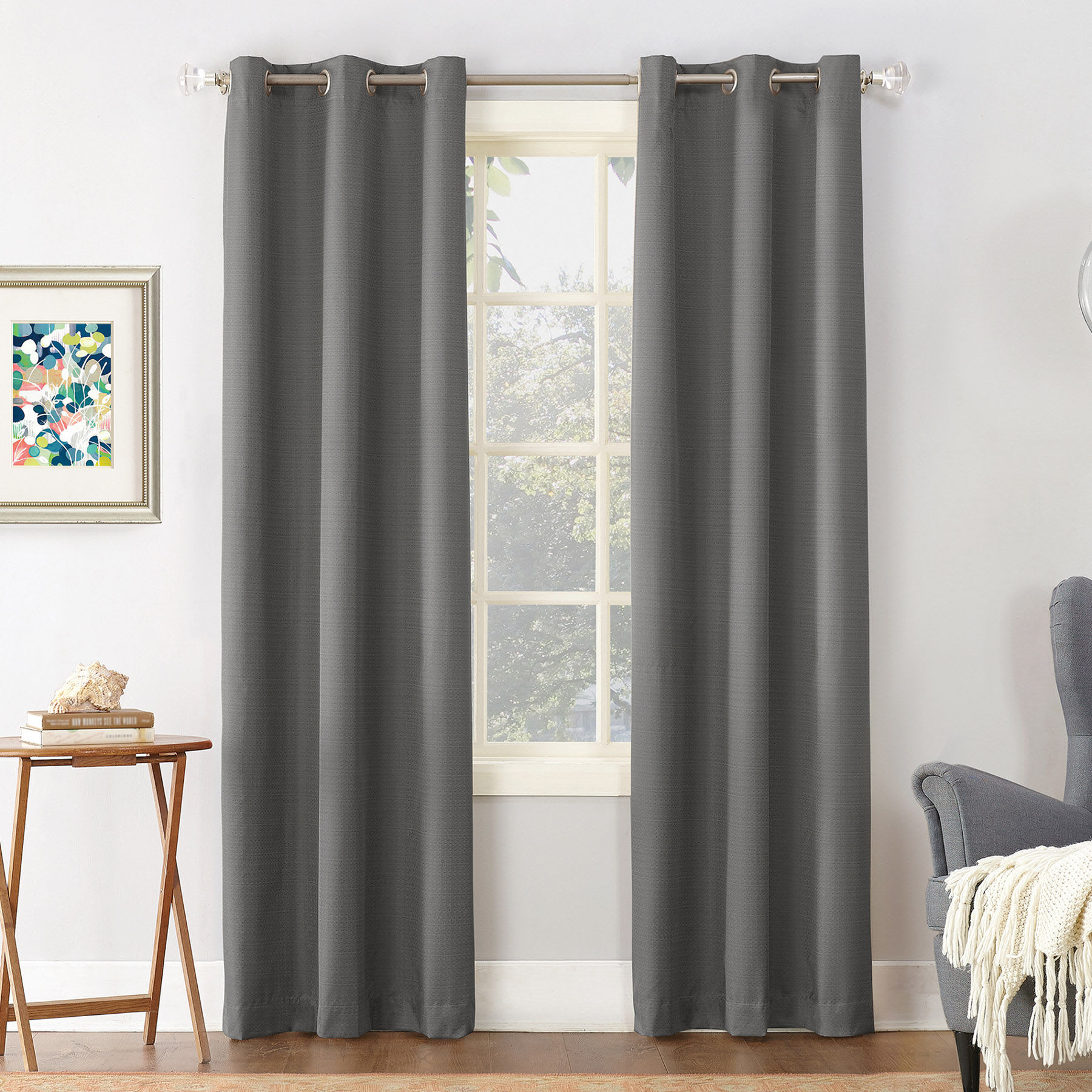 Dark Grey Thermal Room Darkening Grommet Curtain Panel, 63"