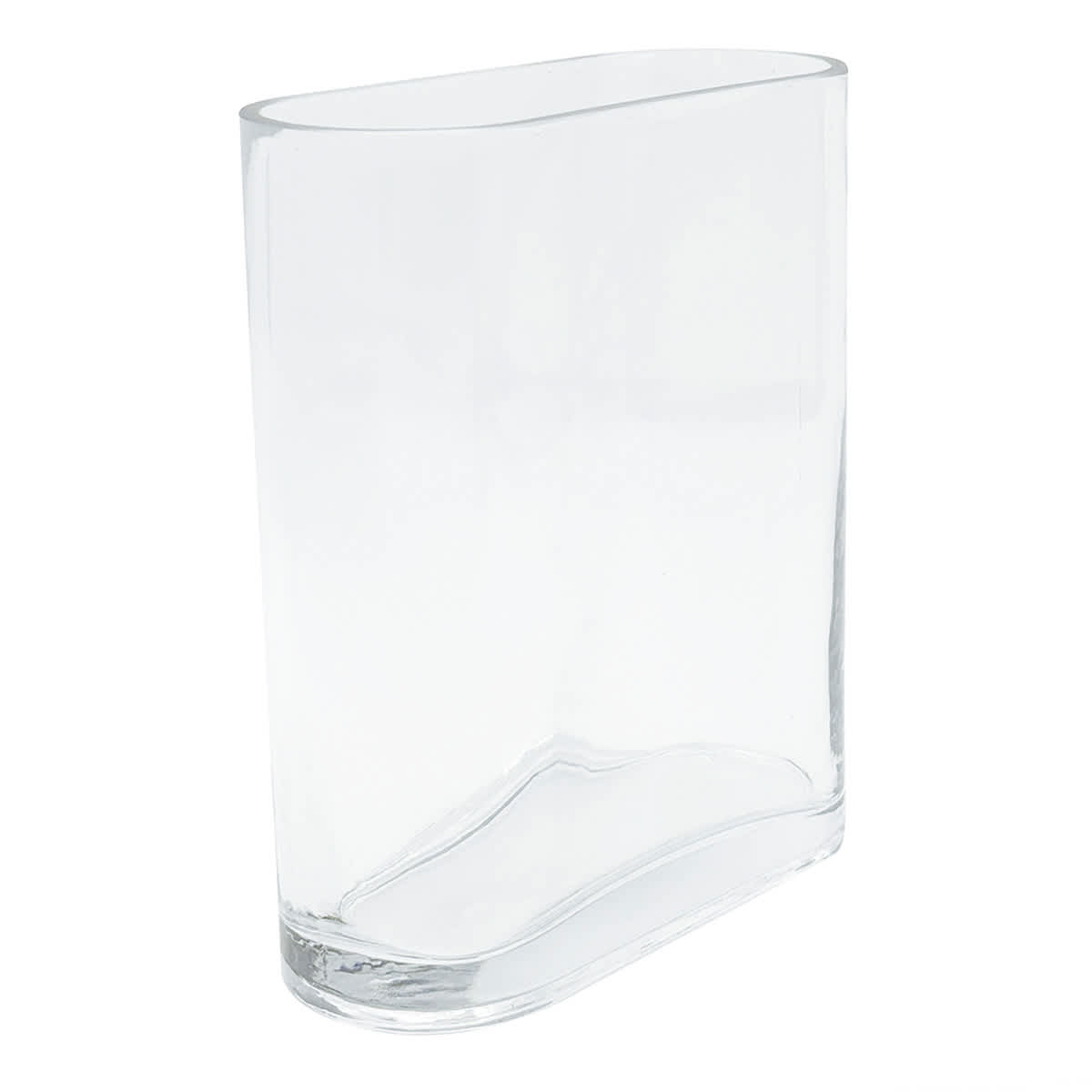 Flat Rounded Clear Glass Vase, 8"