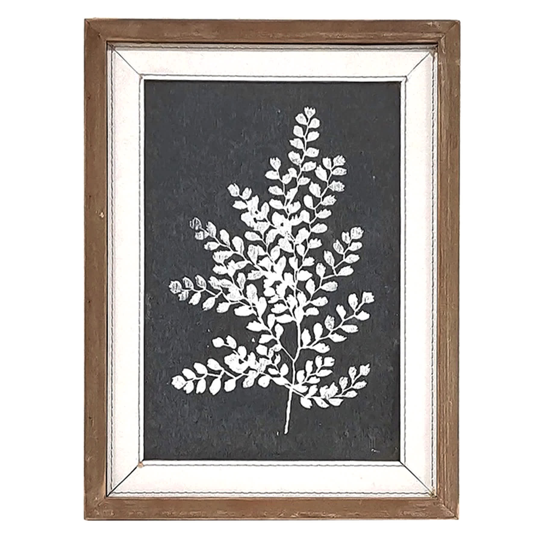 Honeybloom Glass Framed Black & White Fern Silhouette Wall Art, 12x16