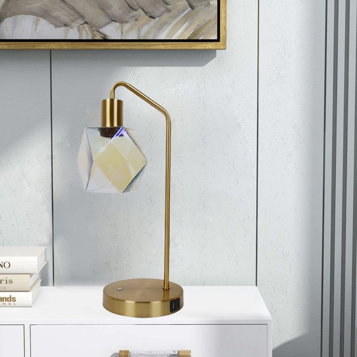 Metal Task Lamp with USB and Iredescent Geo Shade, 19"