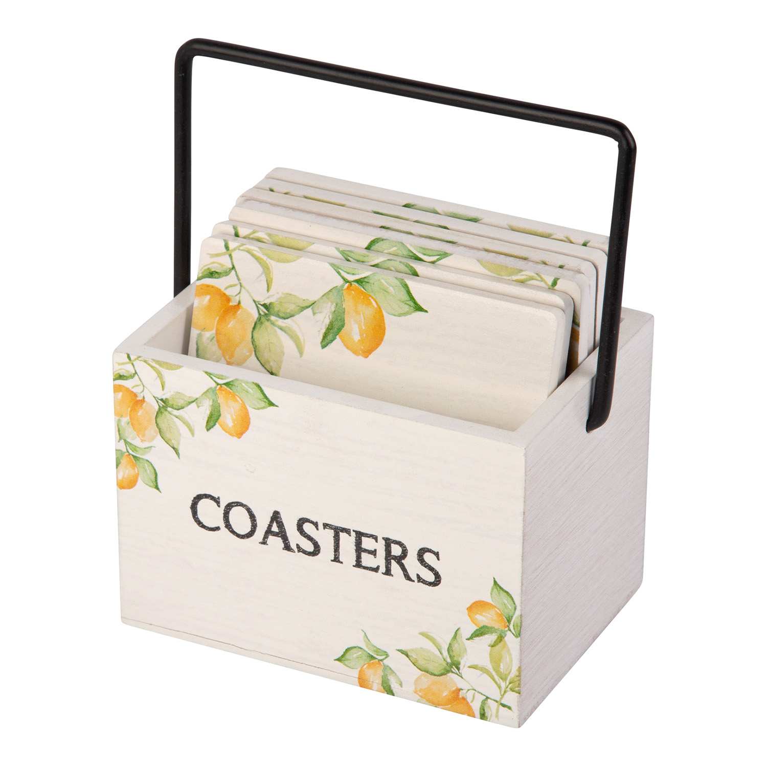 Set of 6 Lemon Coasters with Caddy
