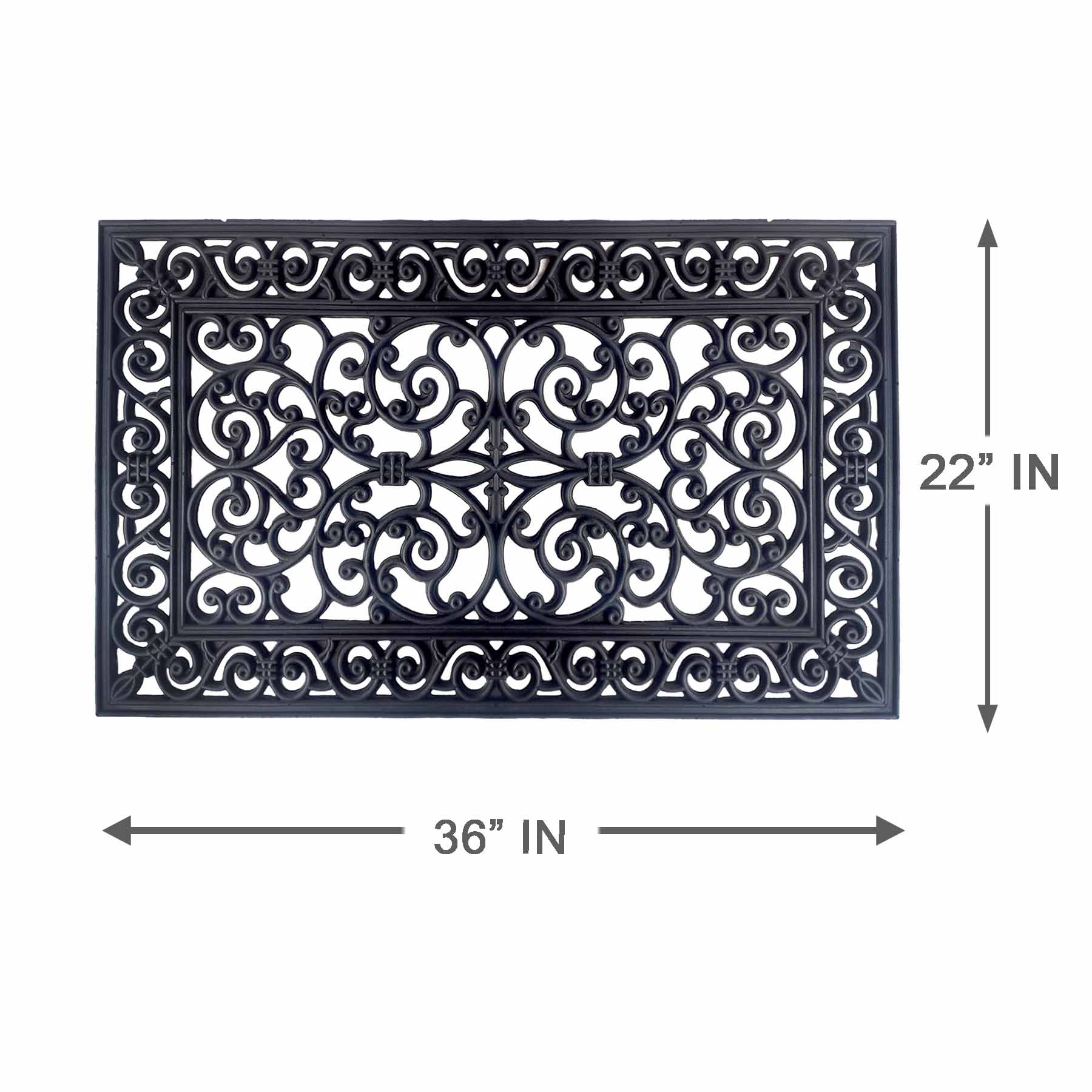 Scrollwork Black Rubber Doormat, 22x36