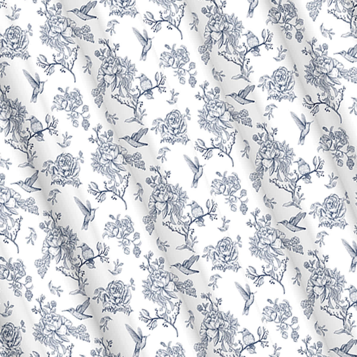13-Piece Blue Hummingbird Toile Shower Curtain Set, 70x72