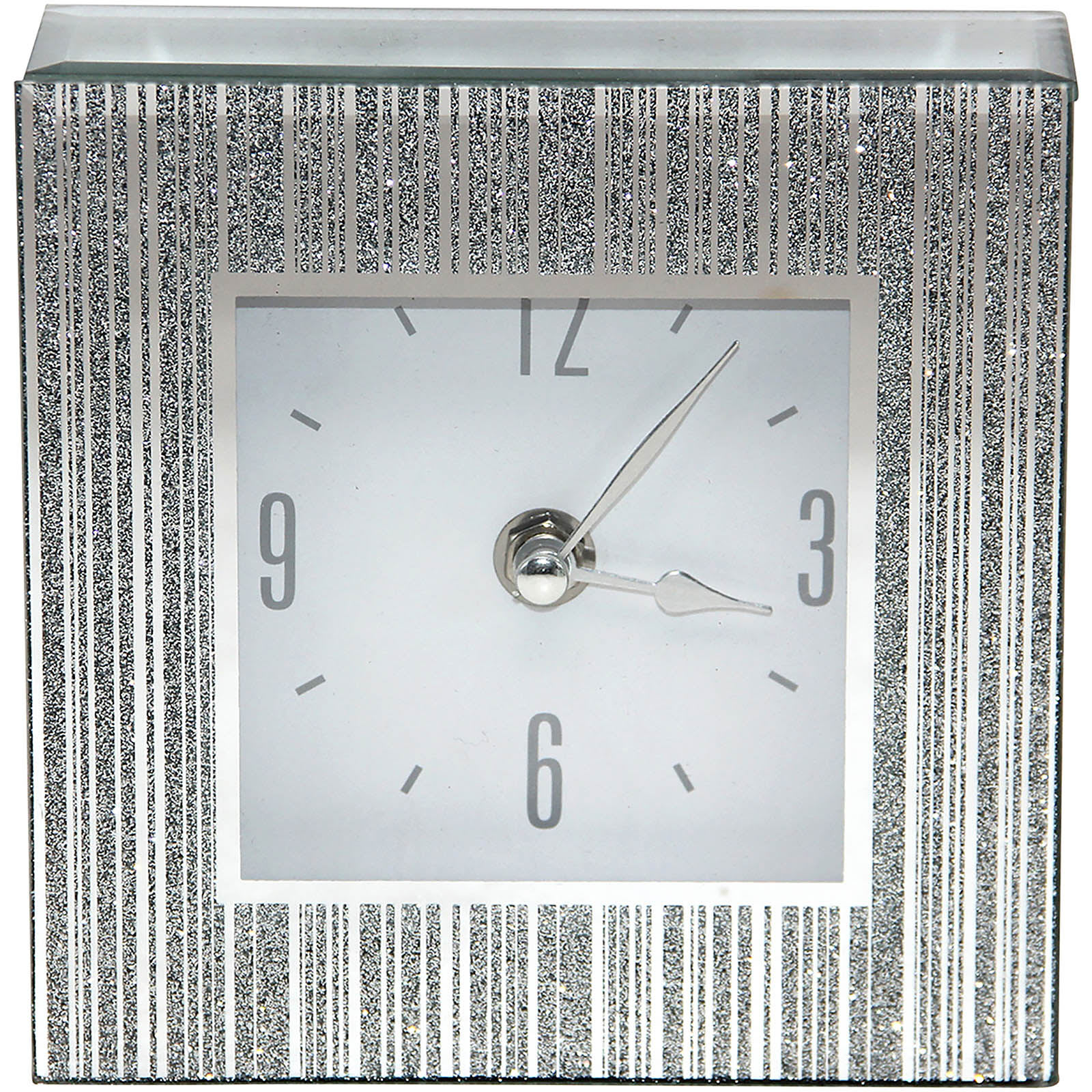 Silver Square Mirror Clock, 5"