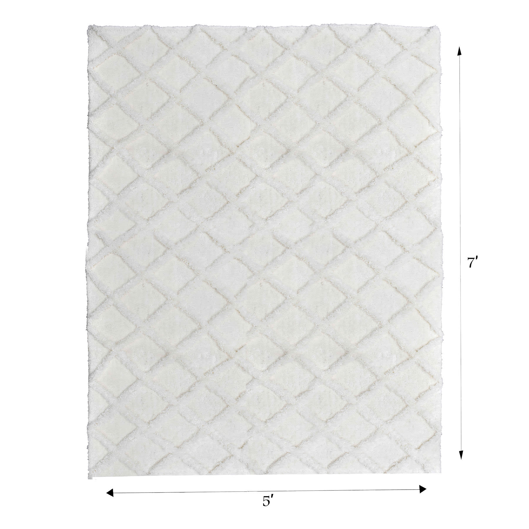 (B813) Ivory Diamond Tufted Shag Area Rug, 5x7