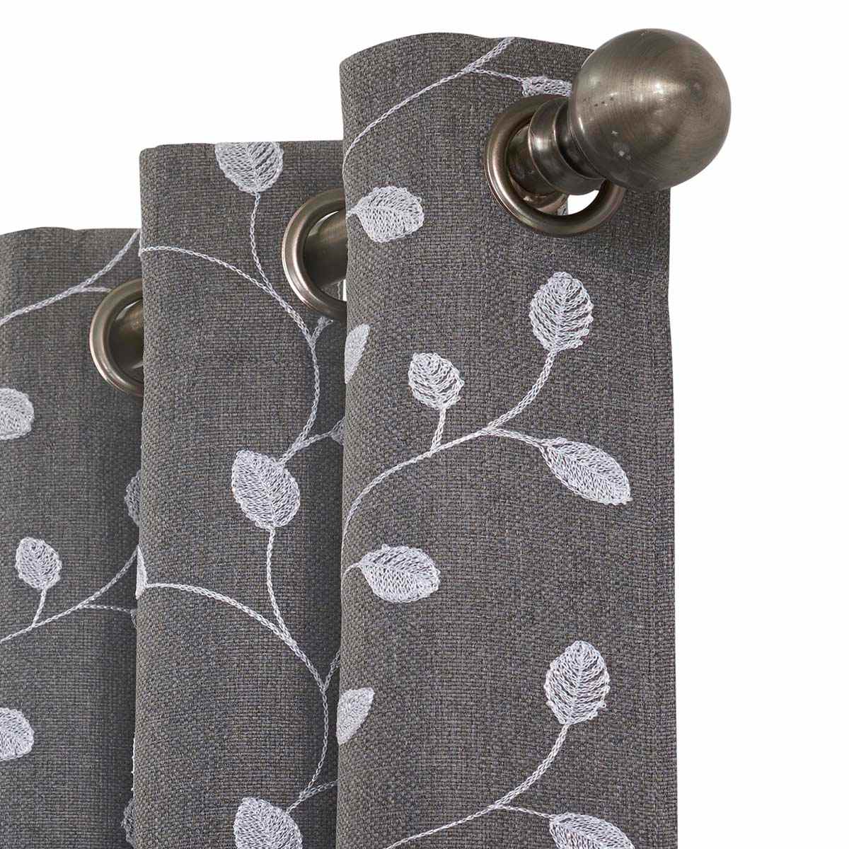 Grey Embroidered Blackout Grommet Curtain Panel, 84"