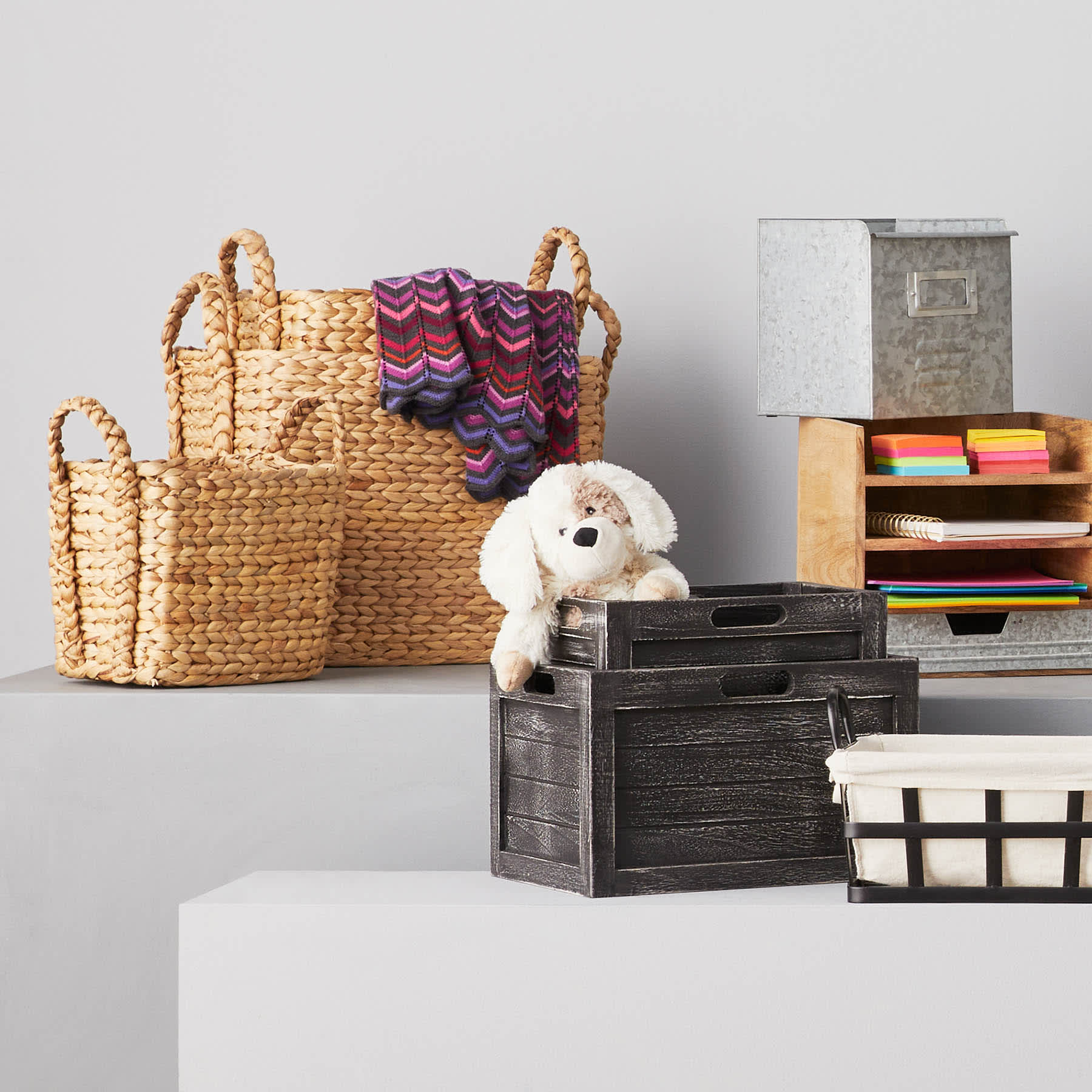 Braided Arrow Weave Rectangle Storage Basket, Medium
