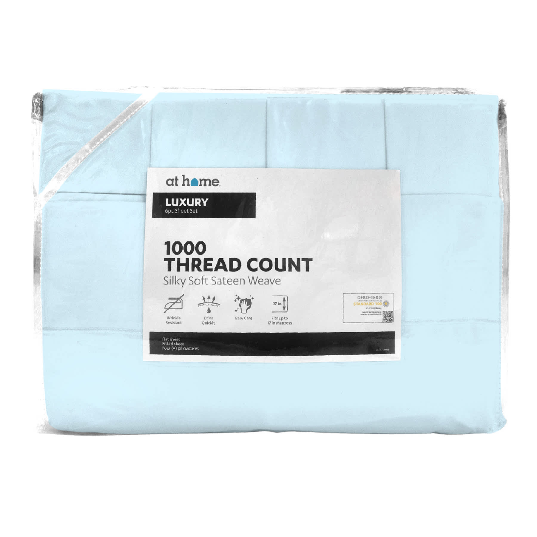 6-Piece Baby Blue 1000 Thread Count Cotton Blend Sheet Set, King