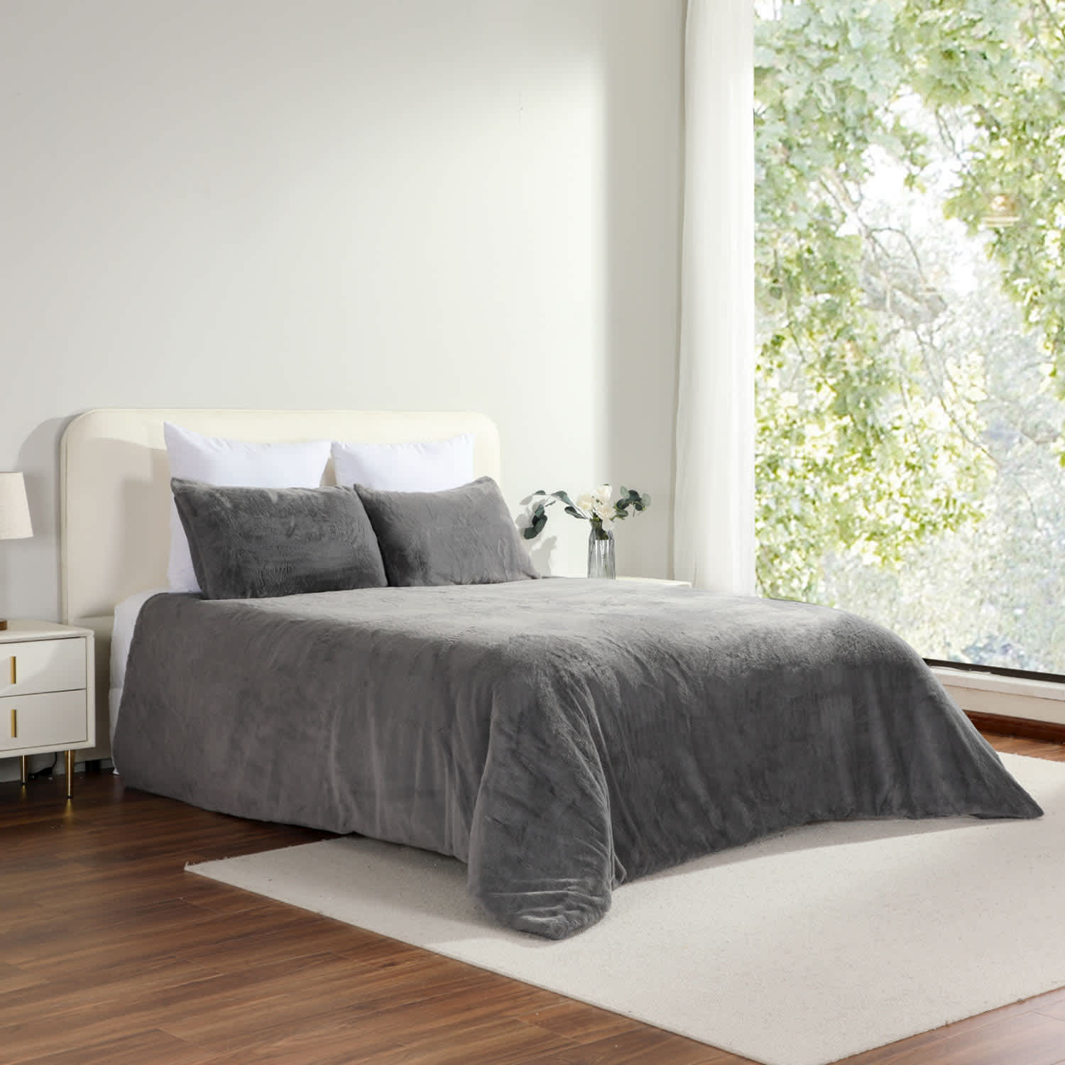 Honeybloom 3-Piece Dark Grey Faux Fur Comforter Set, King