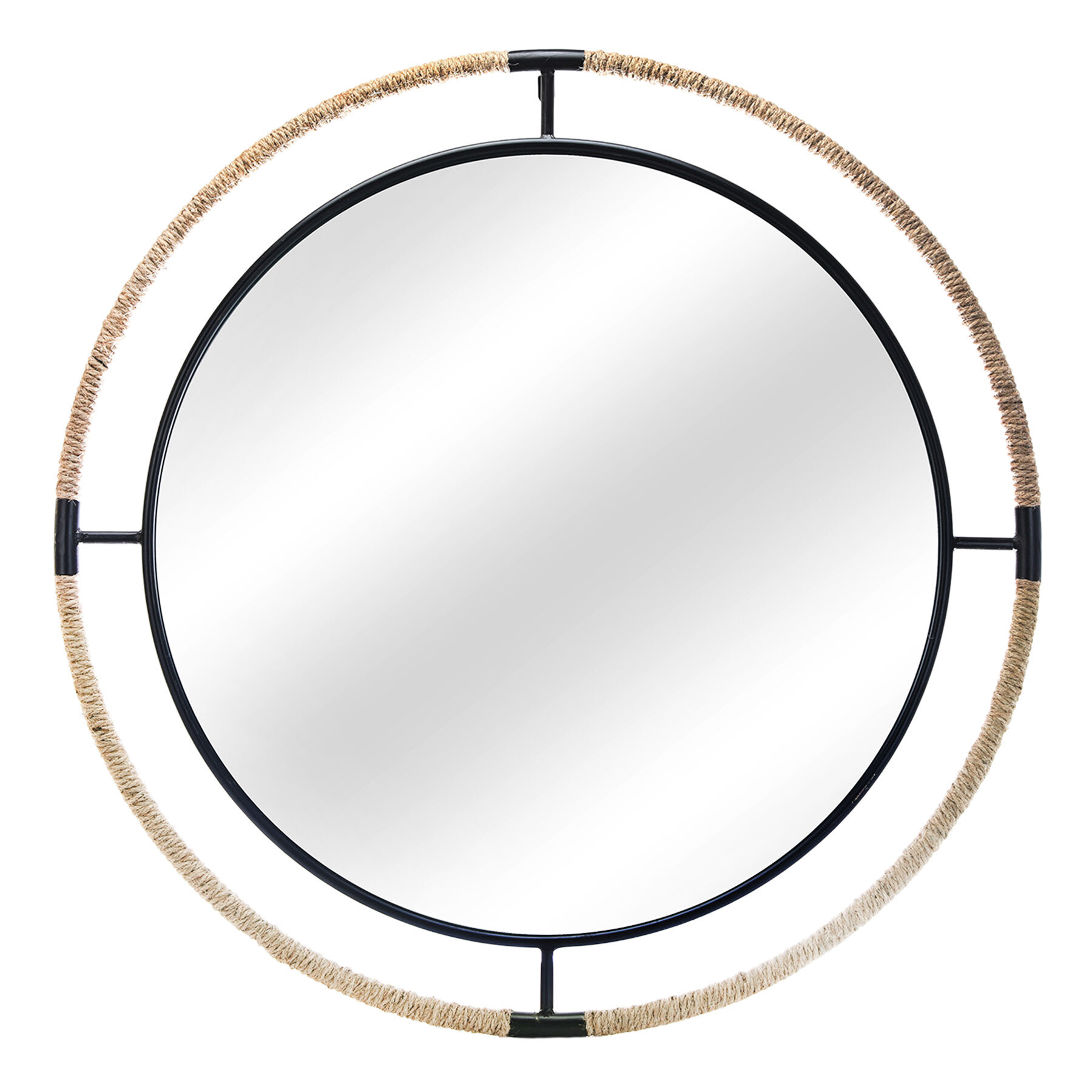 Ty Pennington Black Metal with Rope Round Wall Mirror, 36"