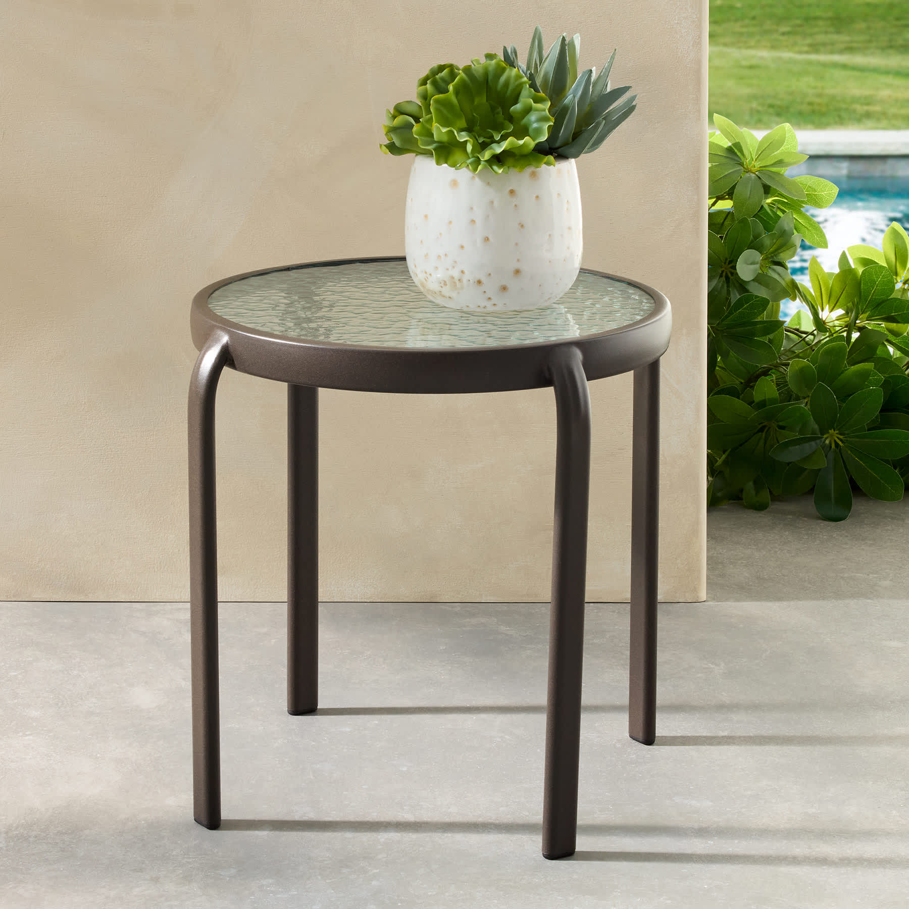 Wavy Glass Patio Side Table, Brown