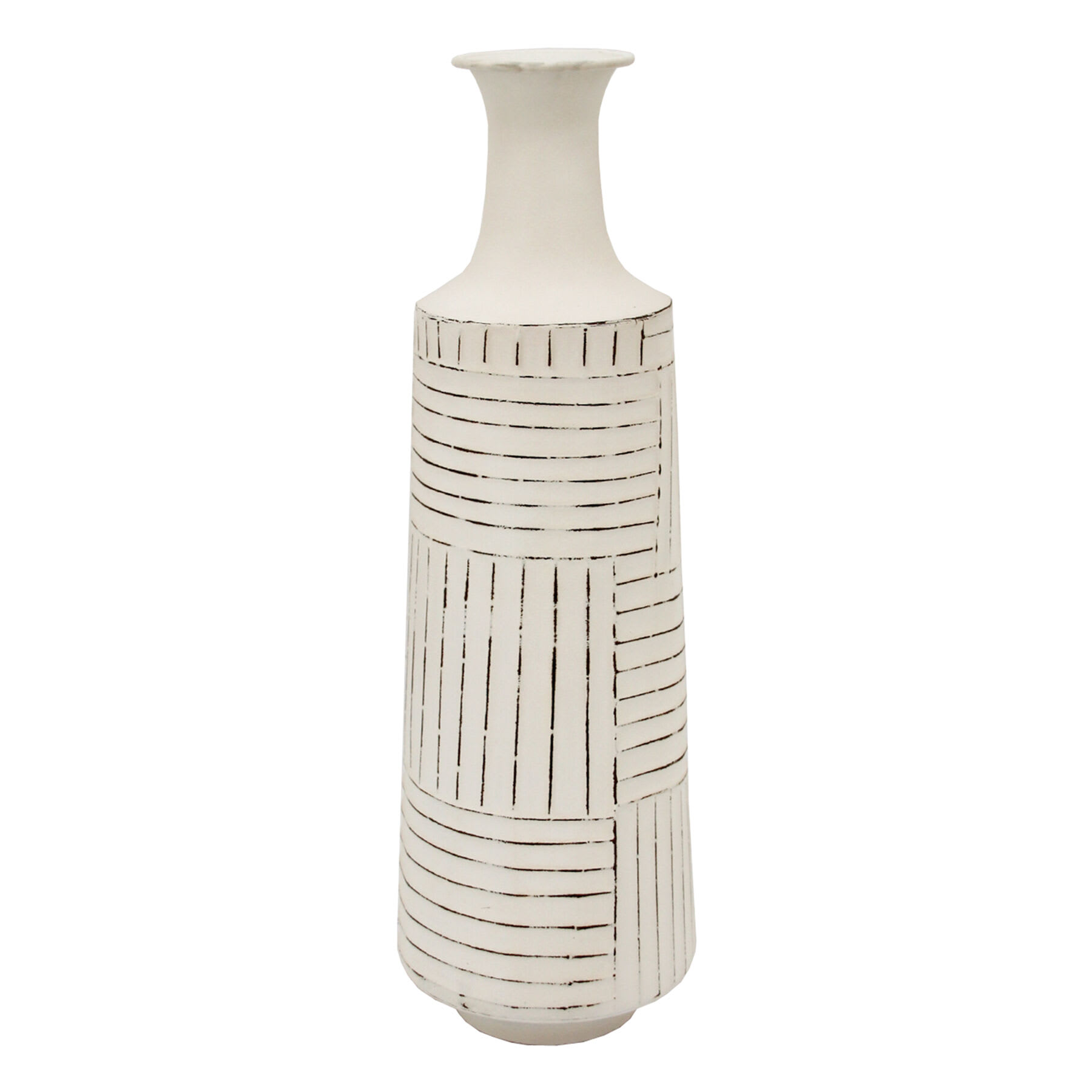 Distressed White Metal Vase, 21"