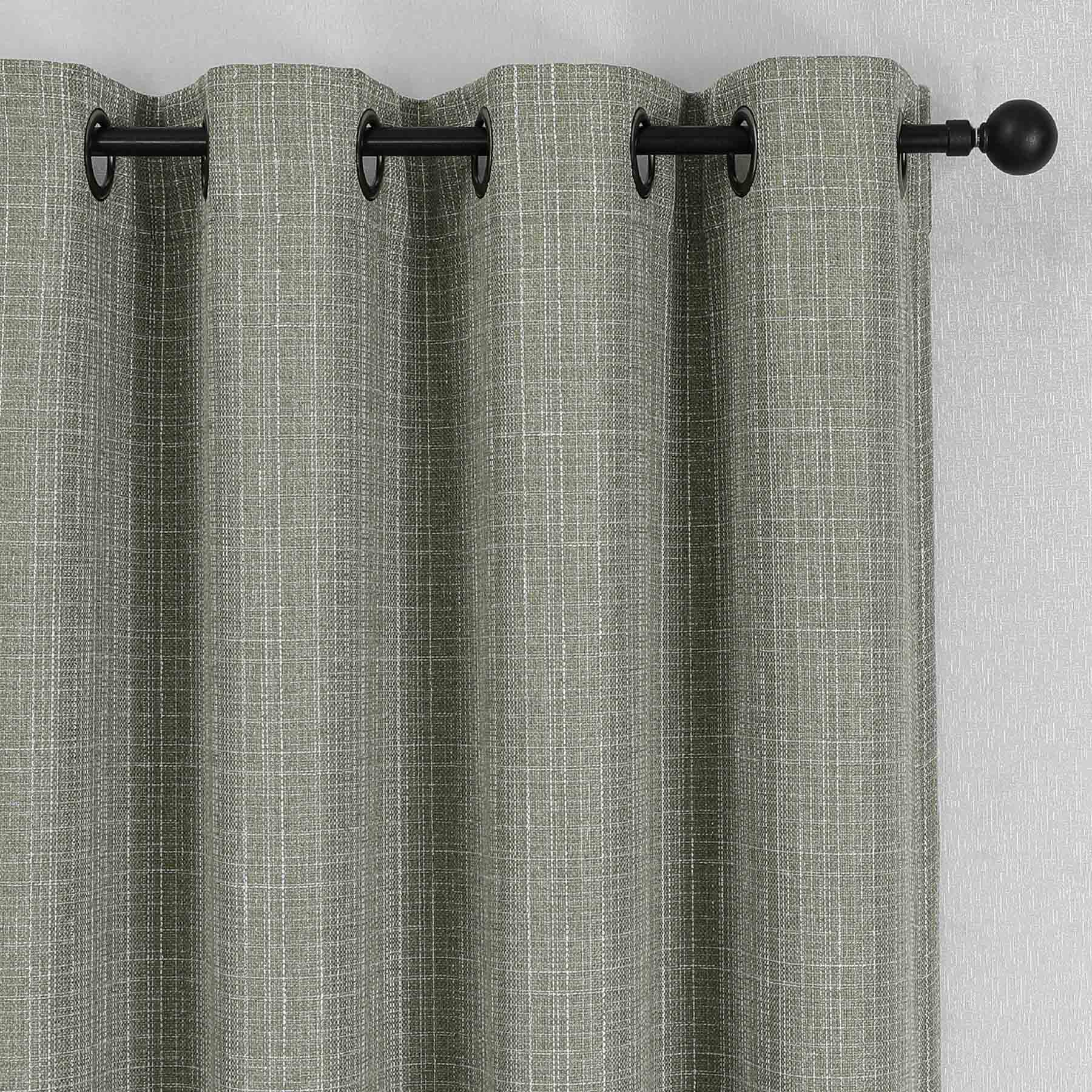 Sun Shield Tattersol Green Blackout Grommet Curtain Panel, 84"