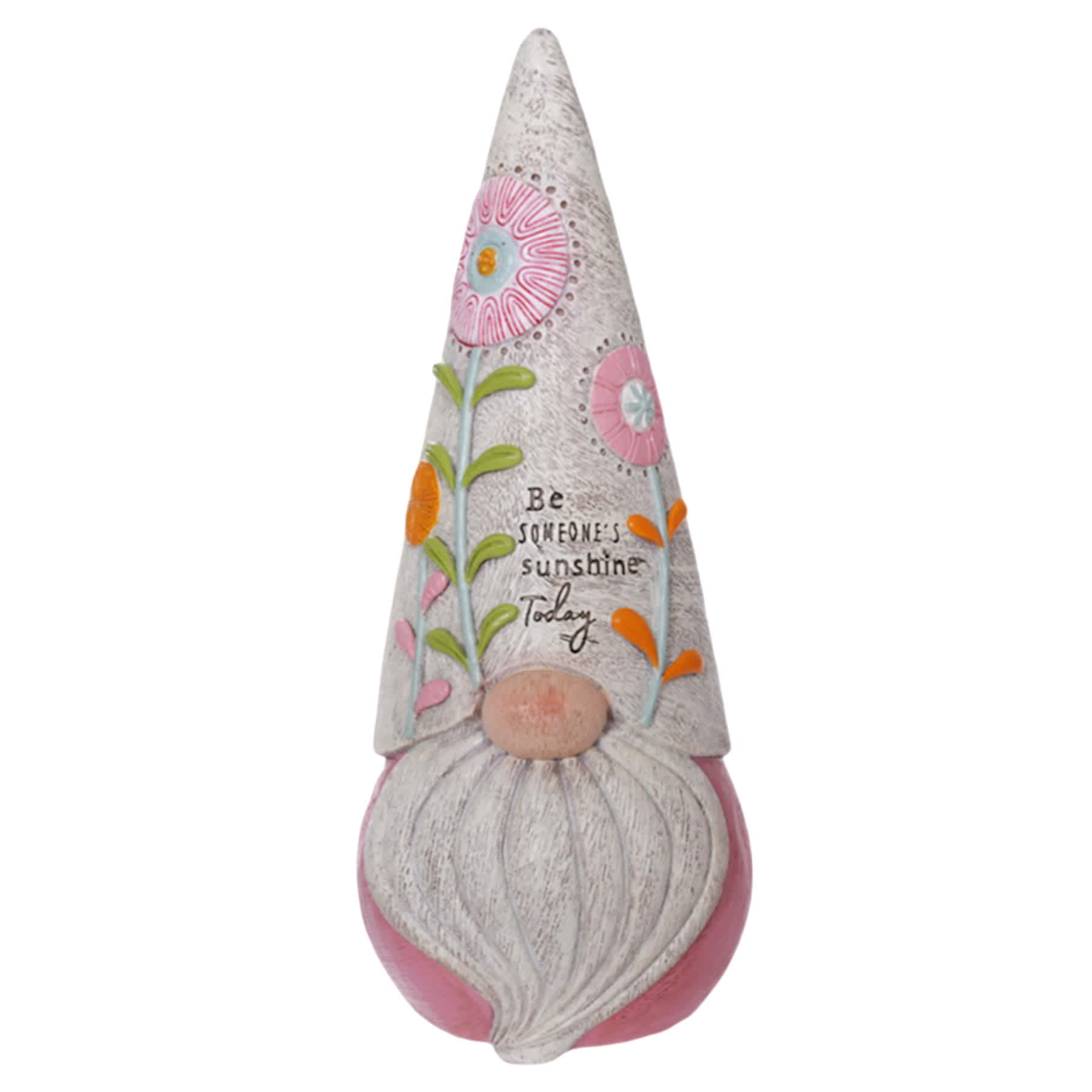 Pink Flower Hat Gnome Outdoor Garden Statue, 9"