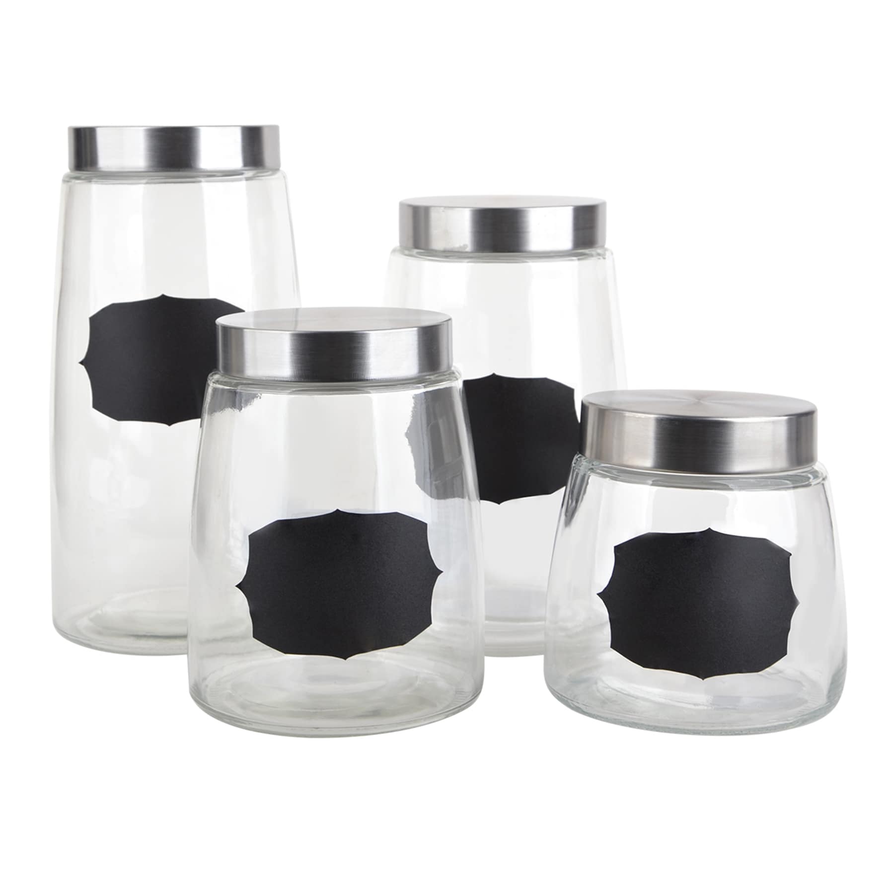 At Home Set Of 4 Glass Canister With Chalk Label Clear