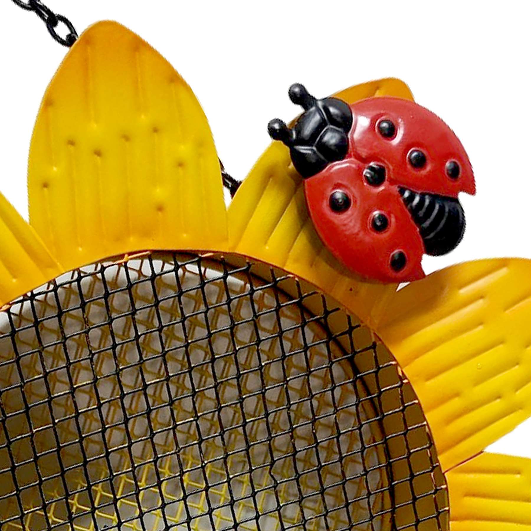 Sunflower & Ladybug Metal Garden Bird Feeder, 10"