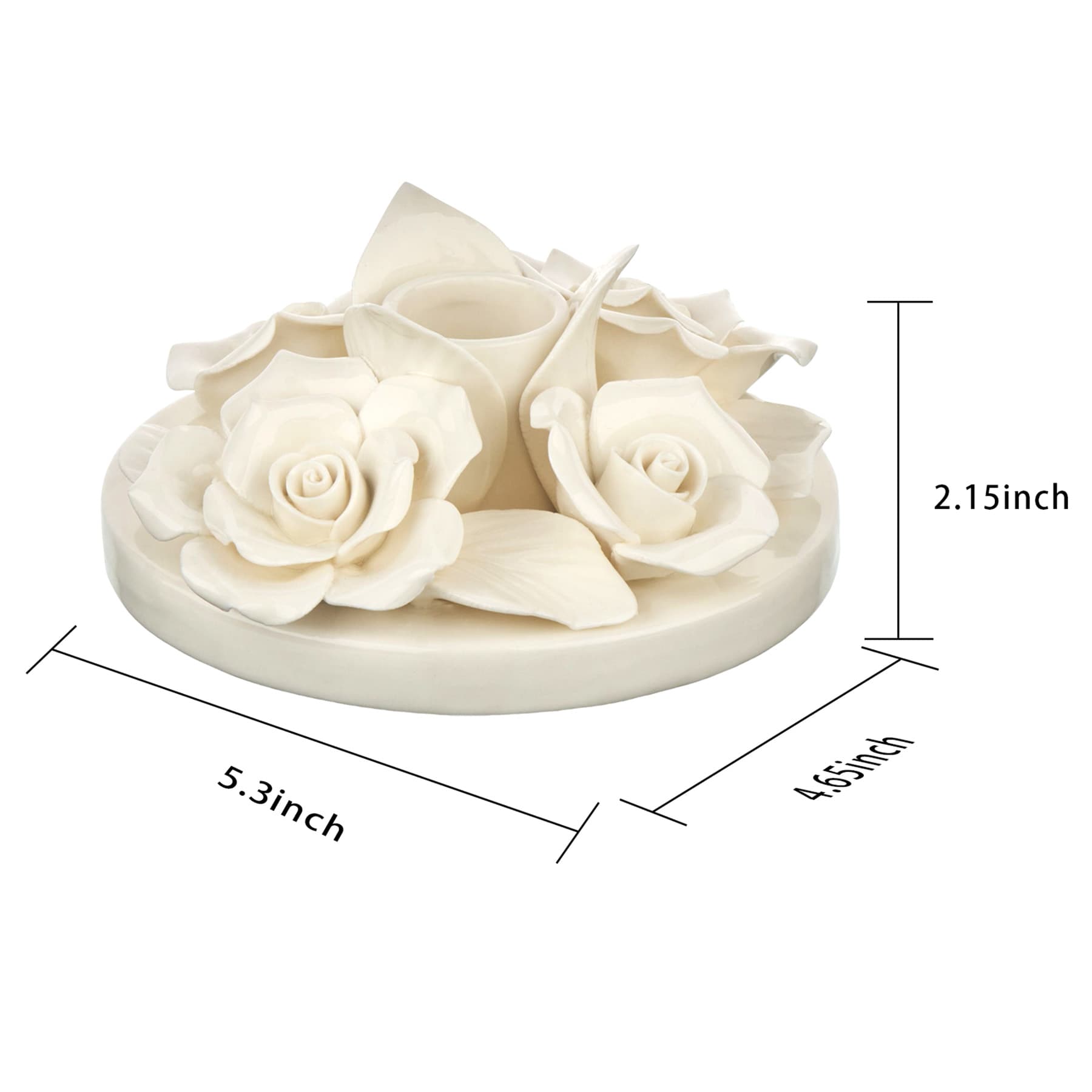 White Floral Ceramic Taper Candle Holder, 2"