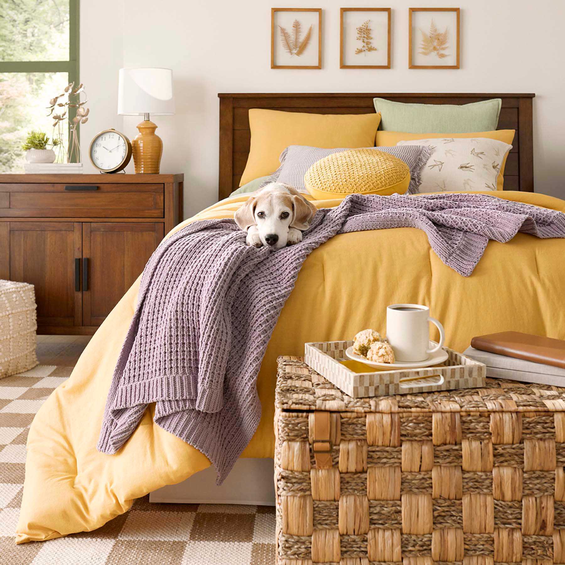 Honeybloom 3-Piece Yellow Cotton & Linen Comforter Set, Full/Queen