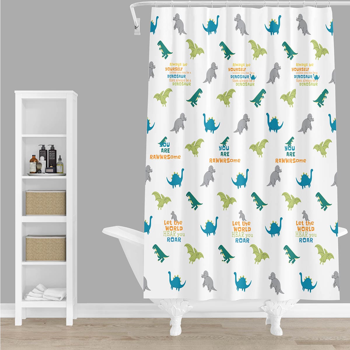 Tiny Dreamers Dinoskater Tossed Dino Shower Curtain, 72"