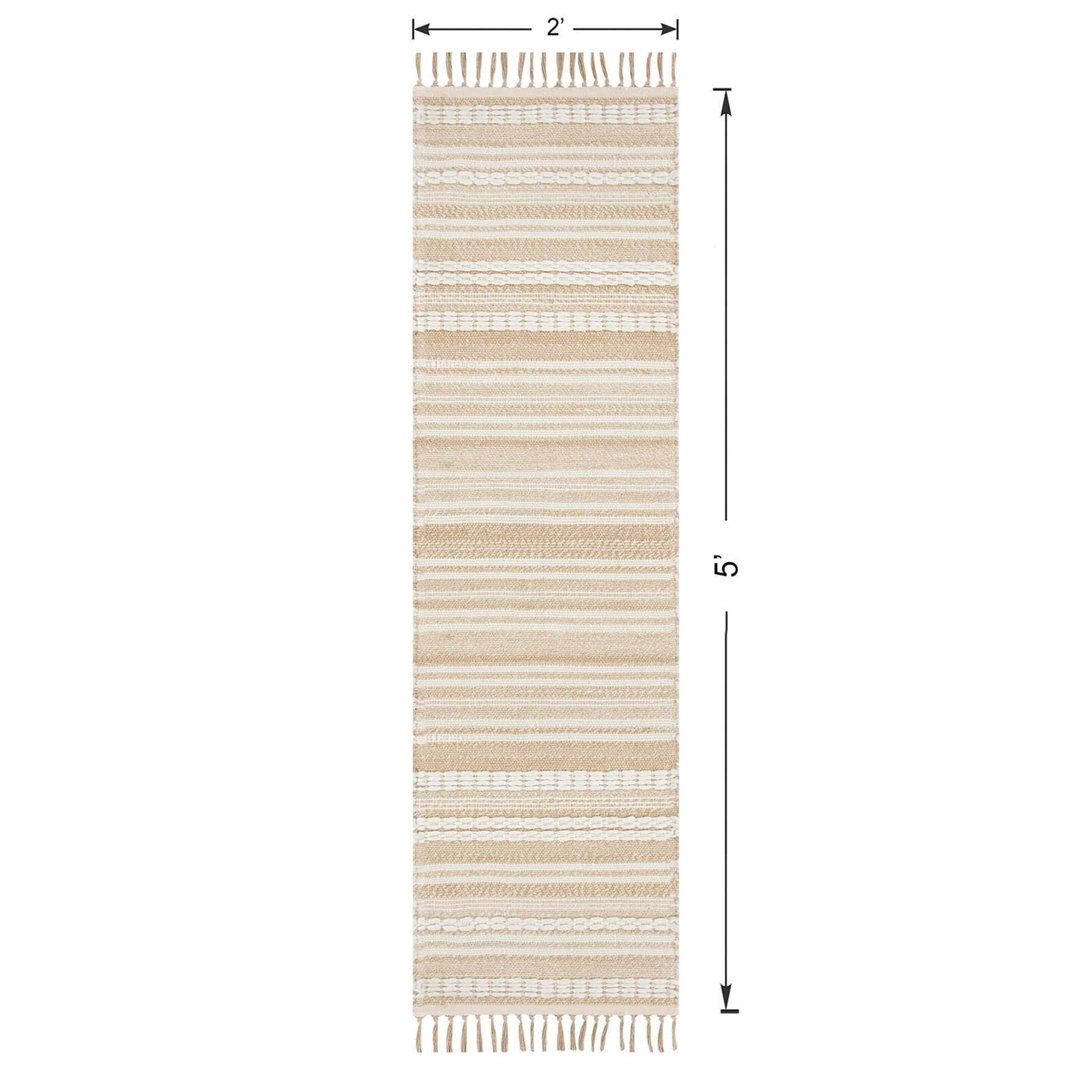 (B819) Panyer Ivory Striped Flatweave Runner, 2x7